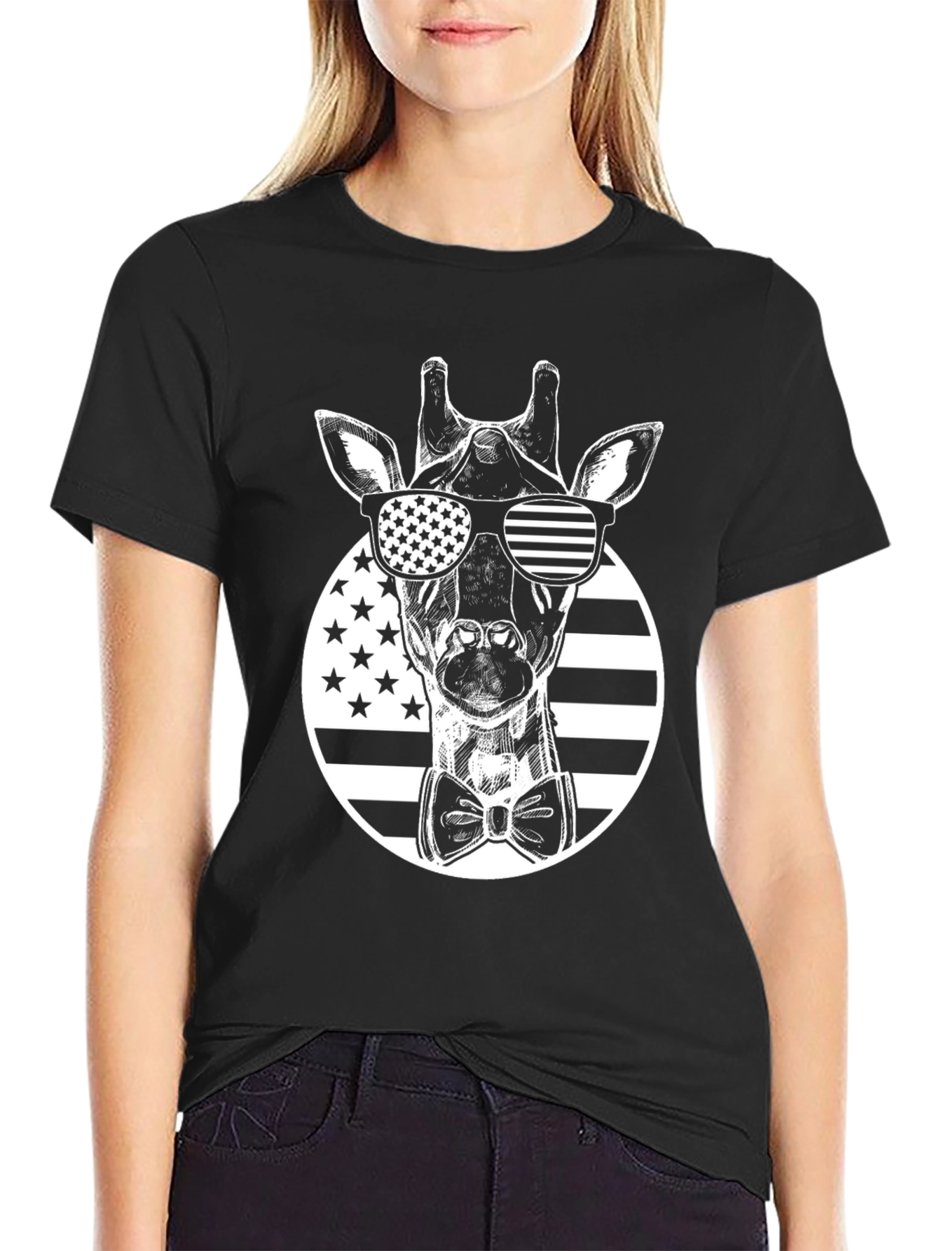 Patriotic Giraffe Graphic Tee - USA Style