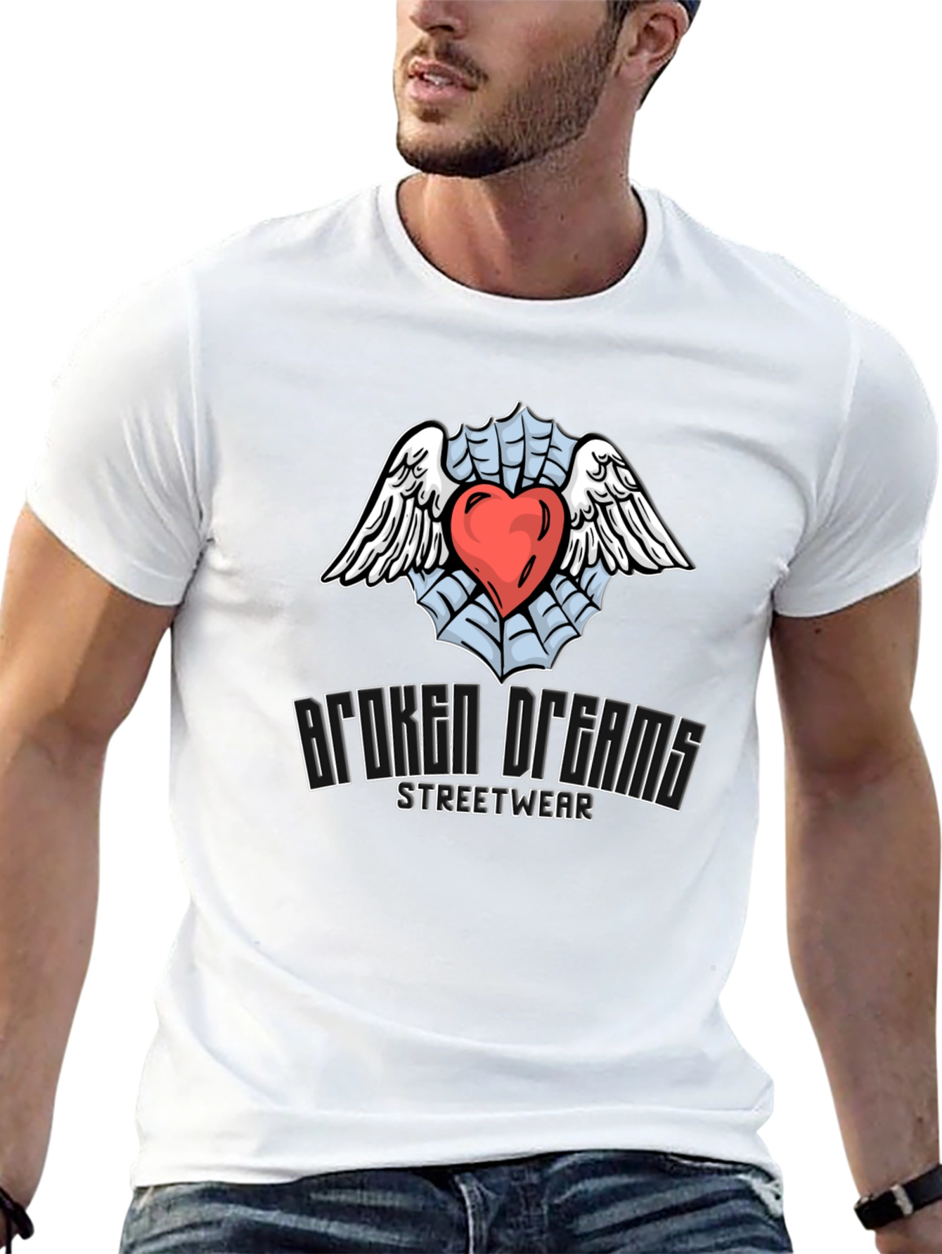 Broken Dreams Streetwear T-Shirt with Heart & Wings Graphic