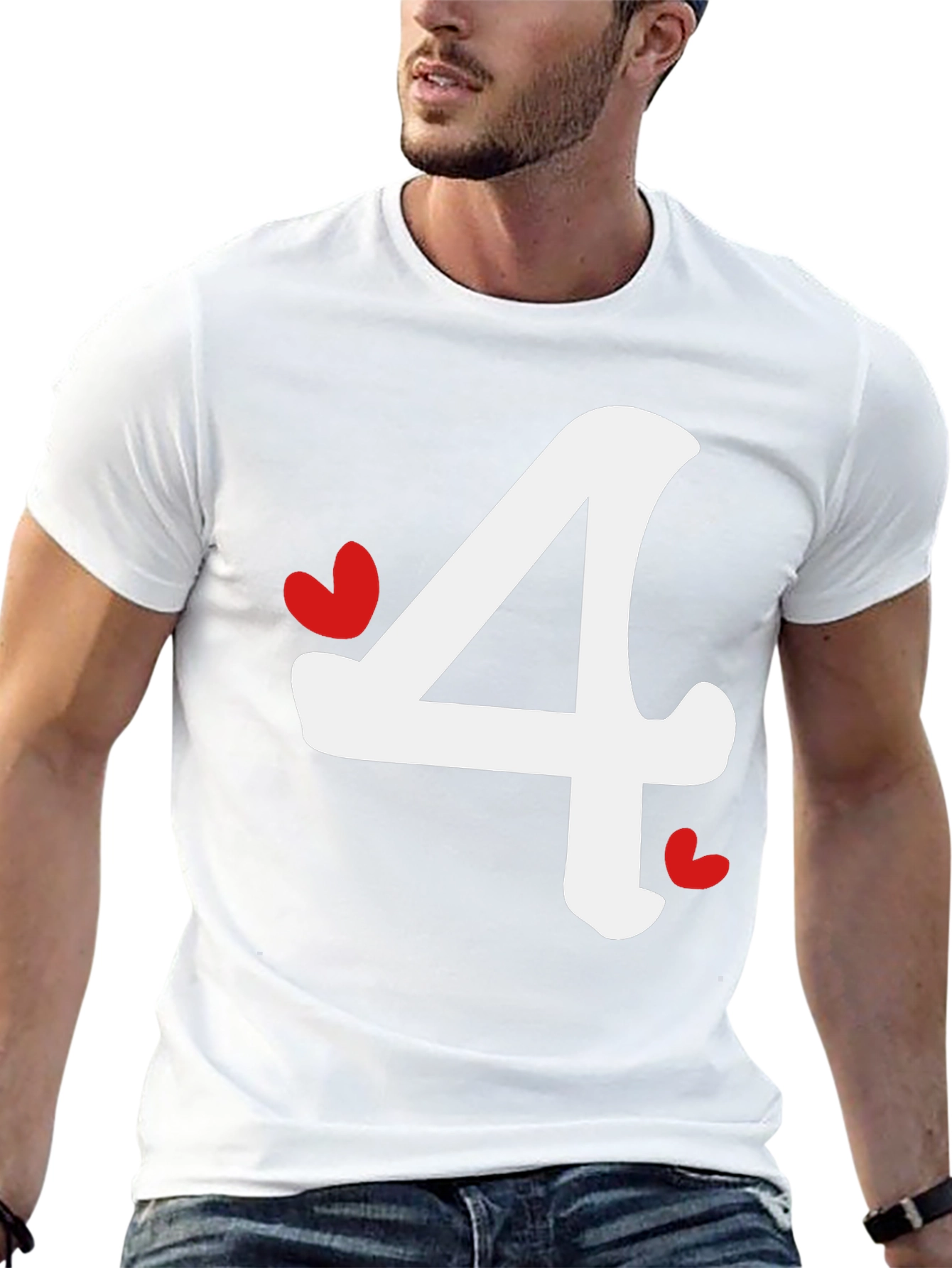 Black T-Shirt with Number 4 Heart Design
