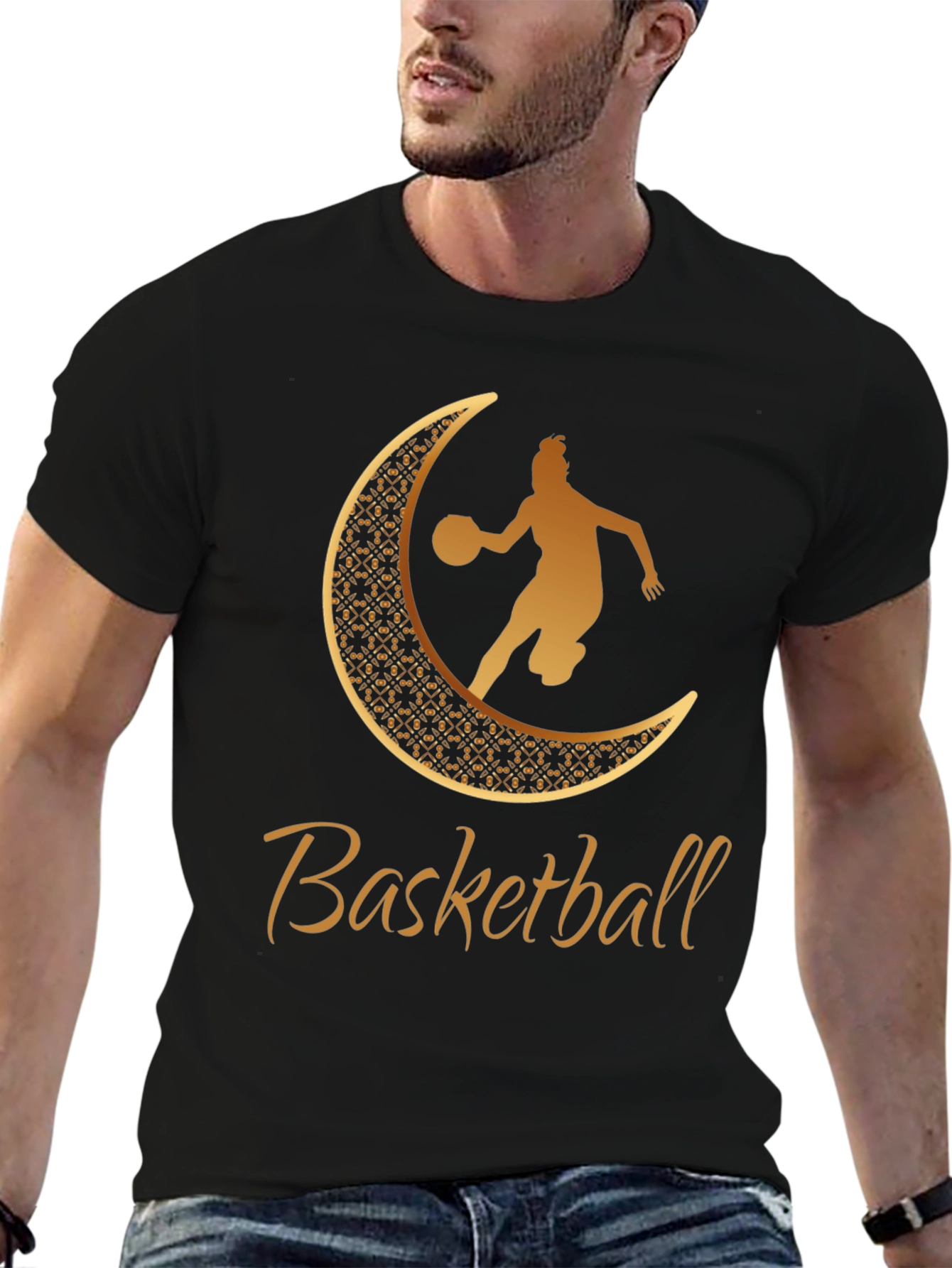 Basketball Crescent Moon Graphic Tee