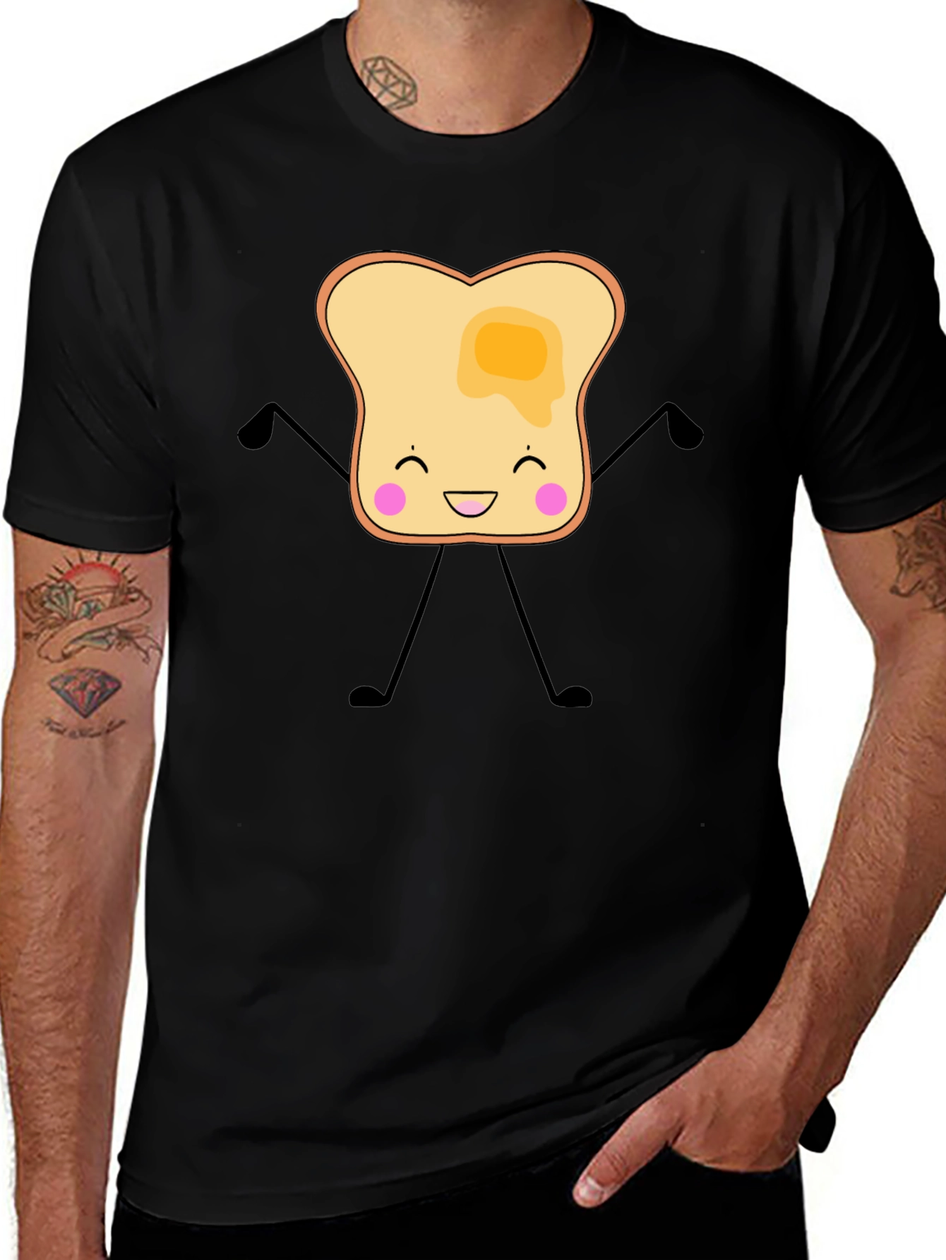 Funny Toast with Butter Graphic Black T-Shirt