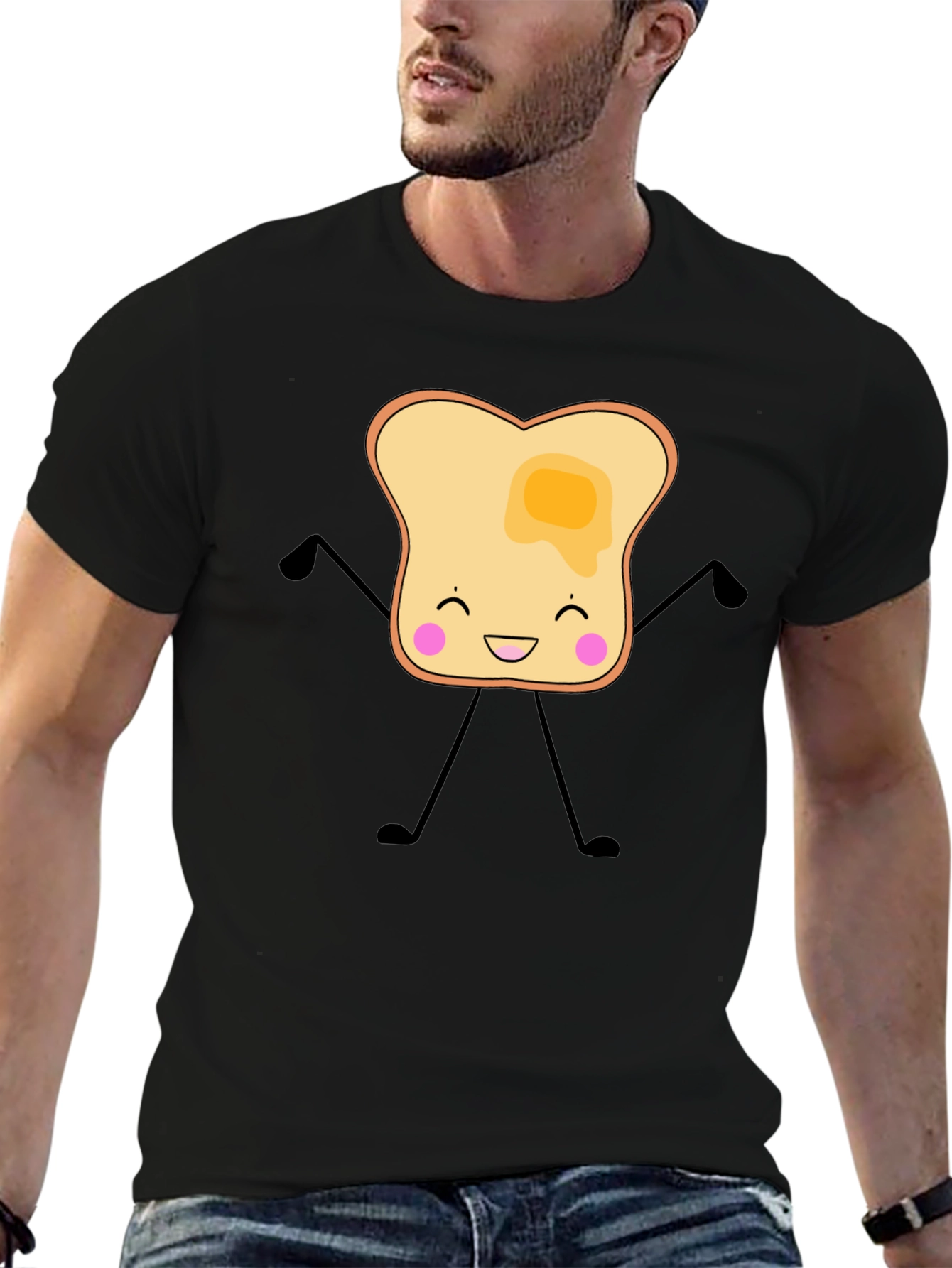 Funny Toast with Butter Graphic Black T-Shirt