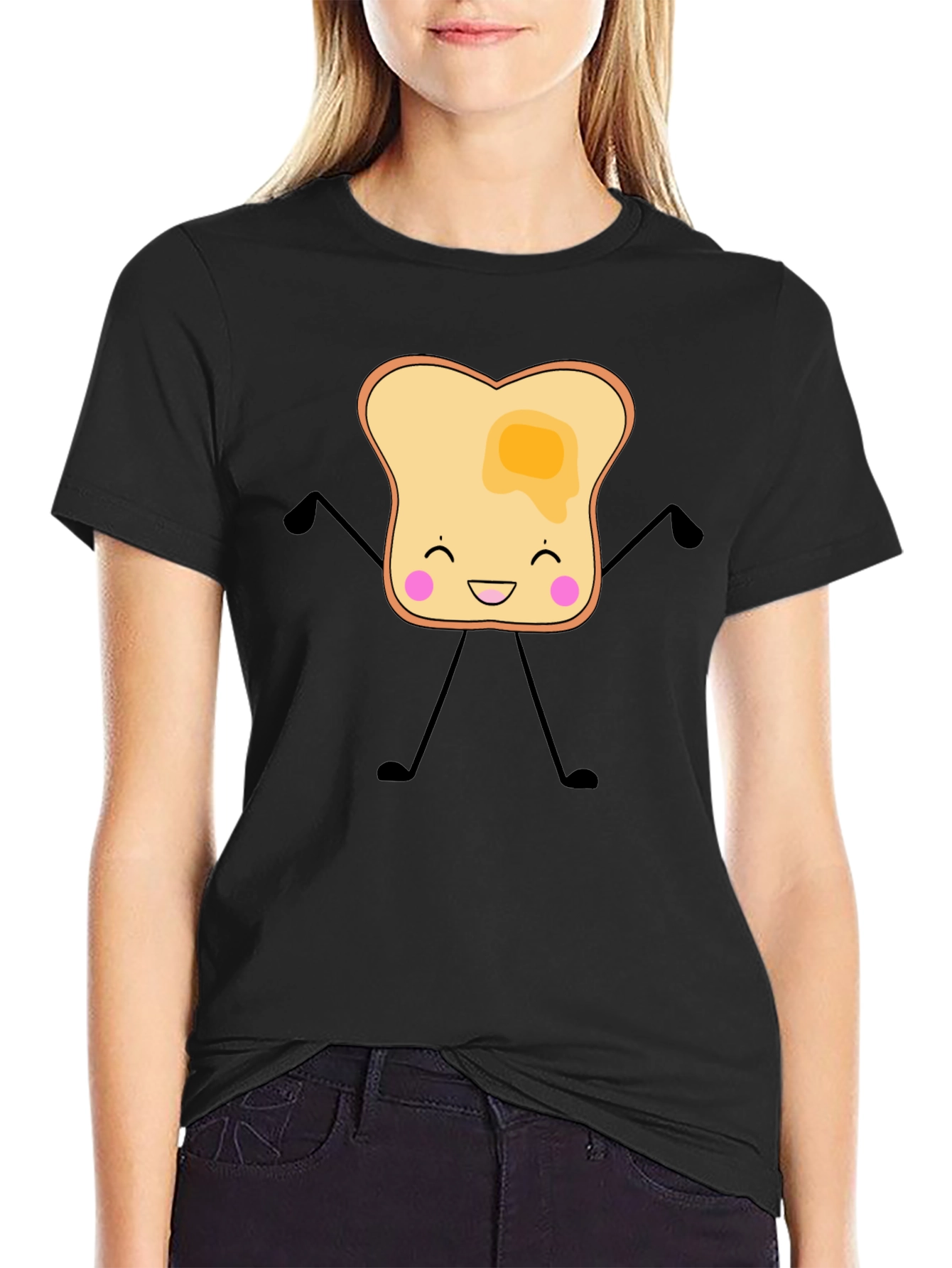 Funny Toast with Butter Graphic Black T-Shirt