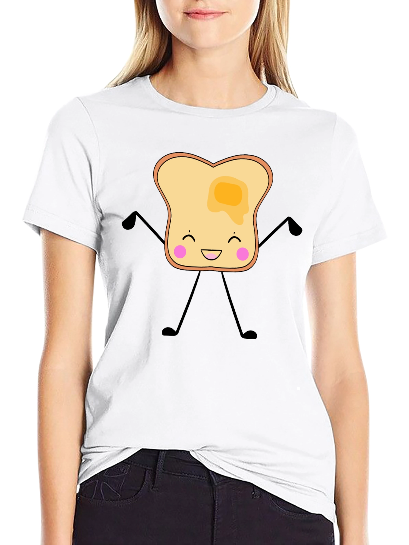 Funny Toast with Butter Graphic Black T-Shirt
