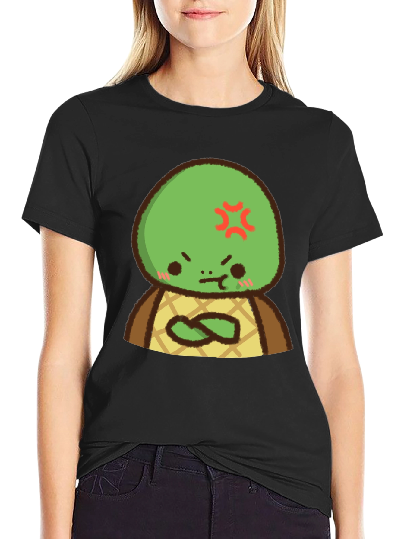 Angry Turtle Cartoon Graphic Tee - Black
