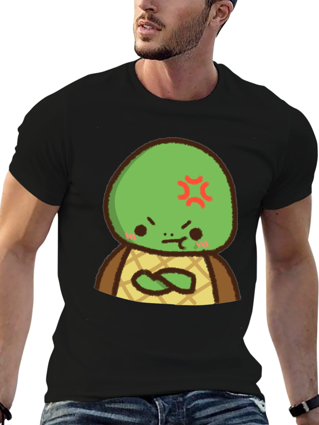 Angry Turtle Cartoon Graphic Tee - Black
