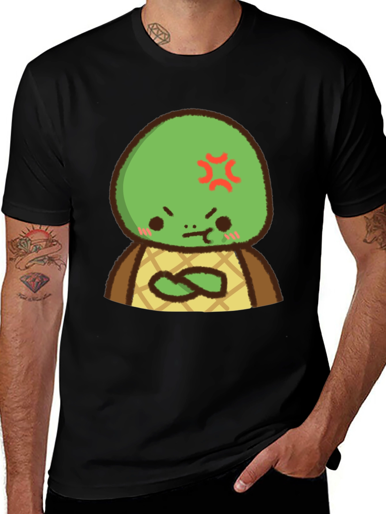 Angry Turtle Cartoon Graphic Tee - Black