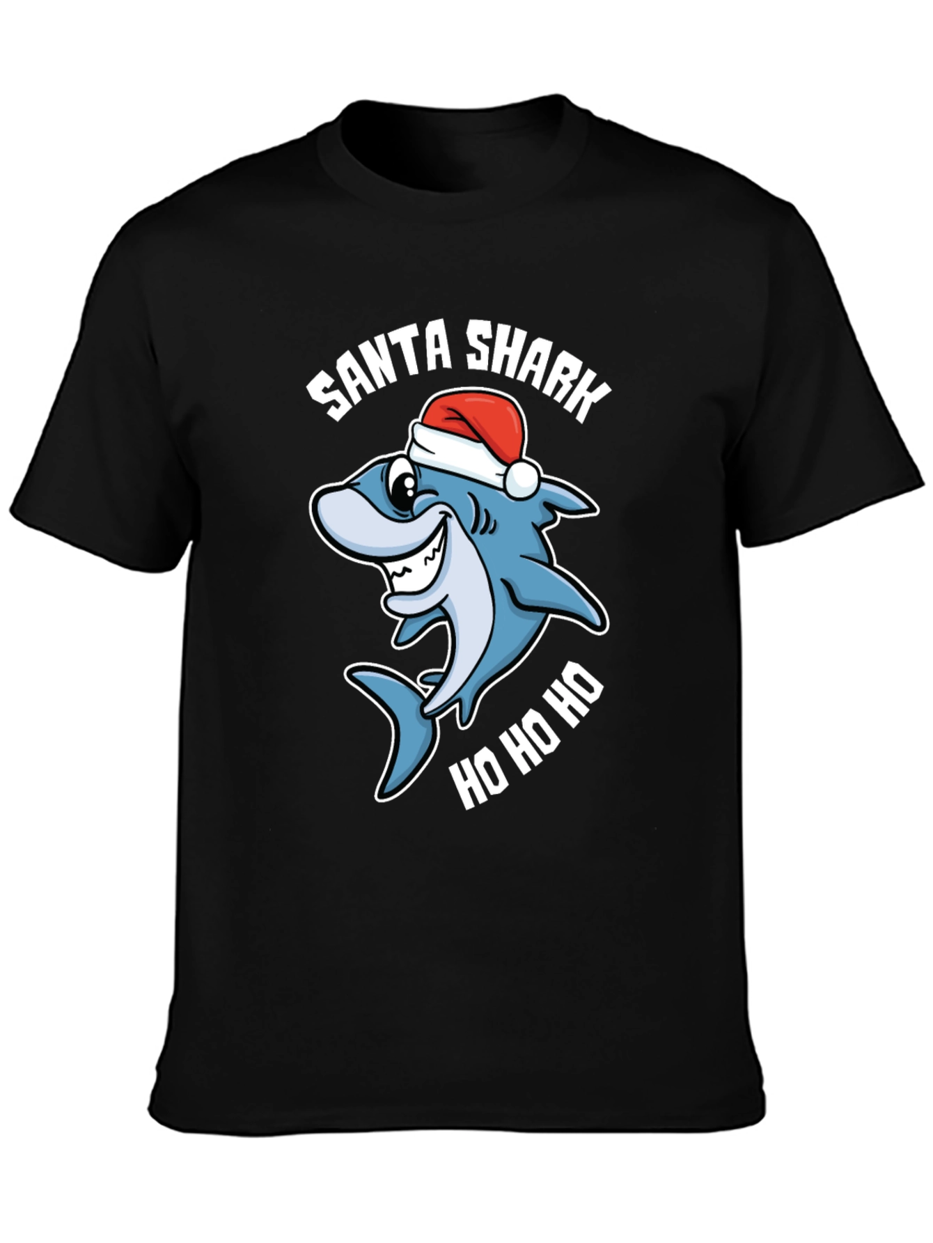 Santa Shark Ho Ho Ho Black T-Shirt