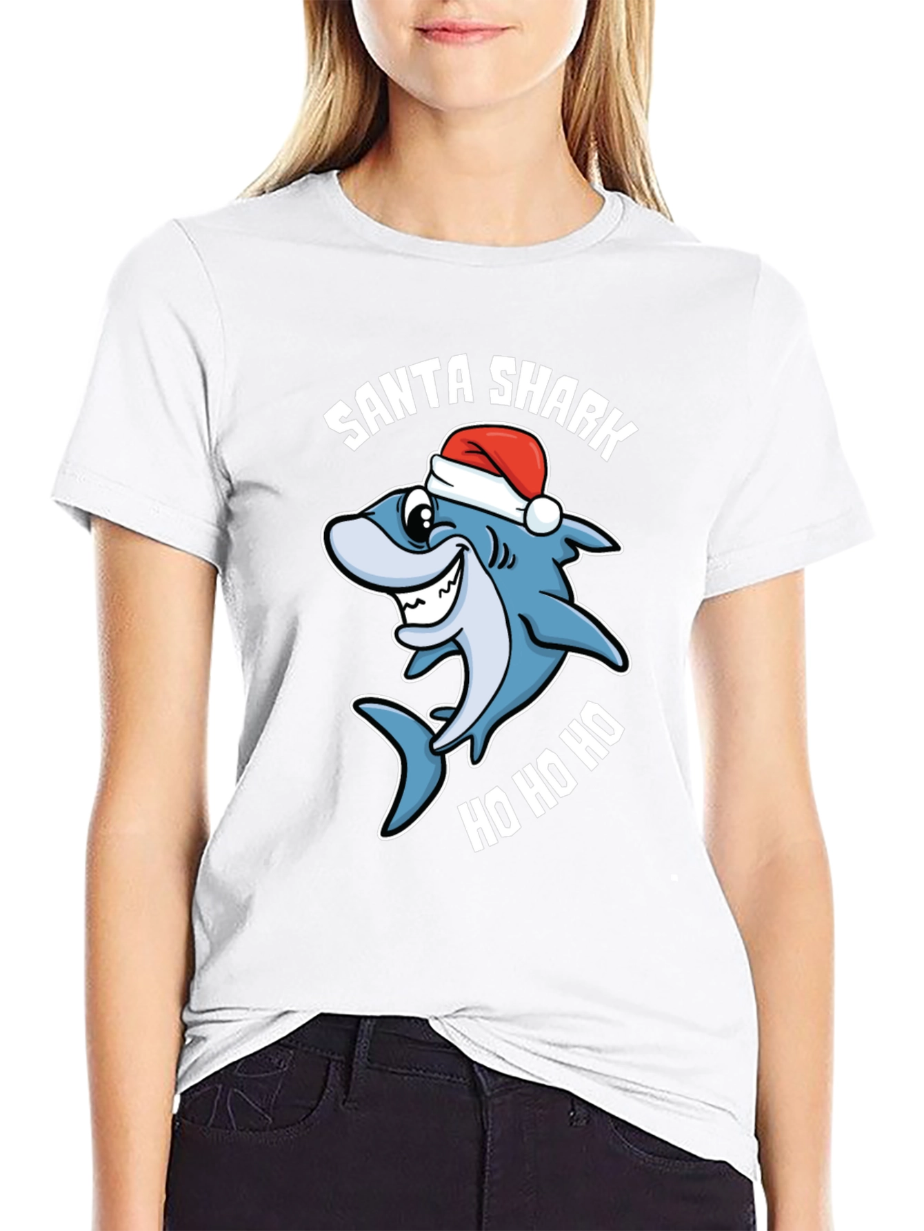 Santa Shark Ho Ho Ho Black T-Shirt