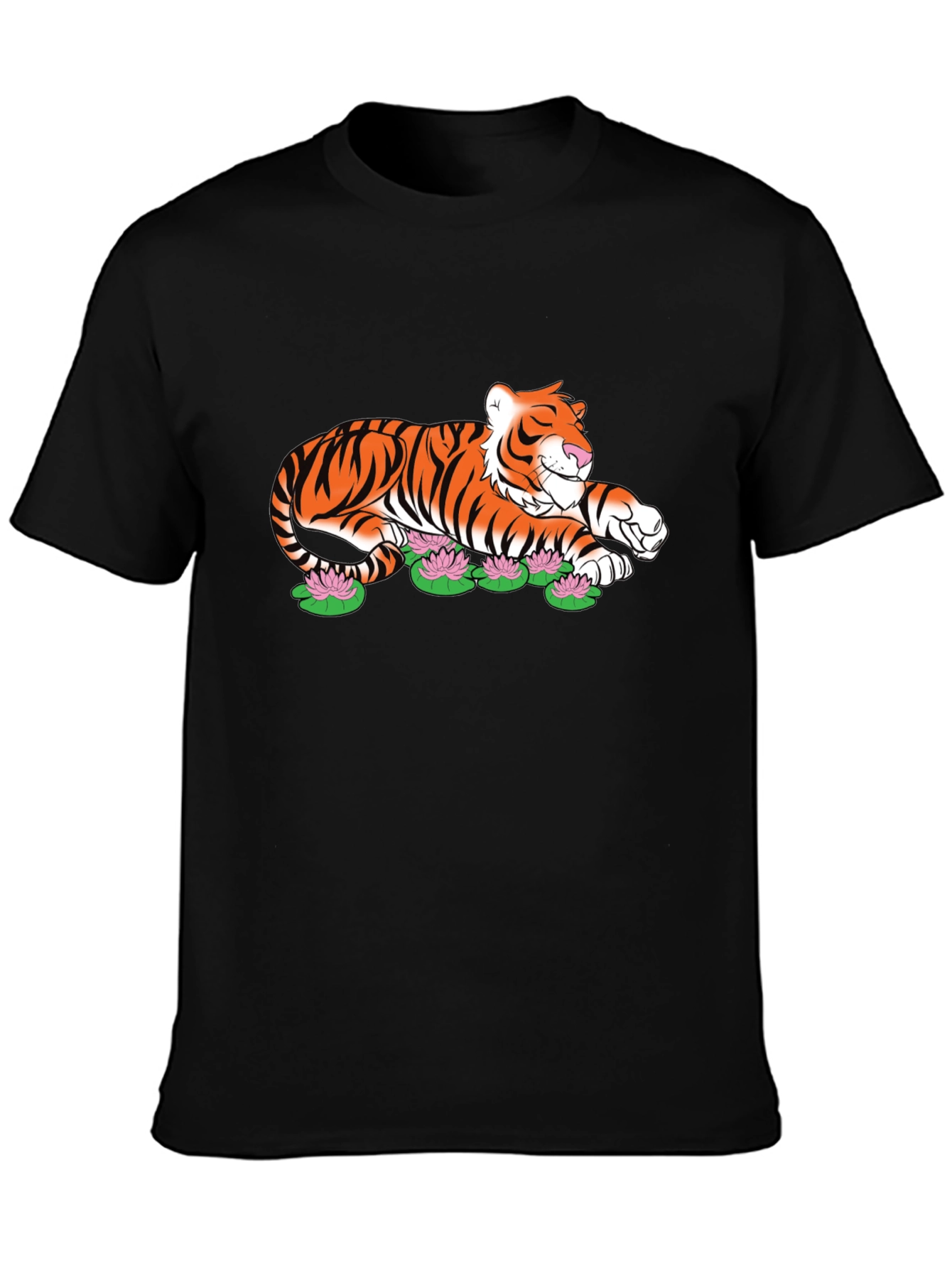 Tiger Lotus Graphic Black T-Shirt
