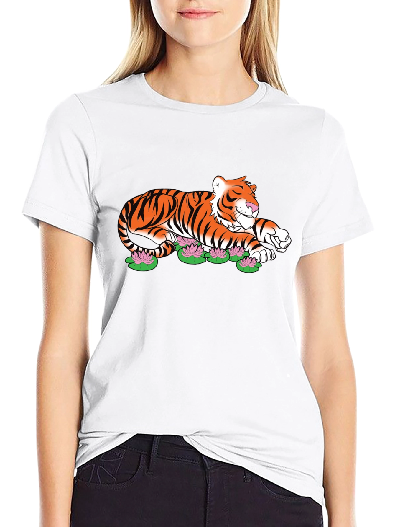 Tiger Lotus Graphic Black T-Shirt