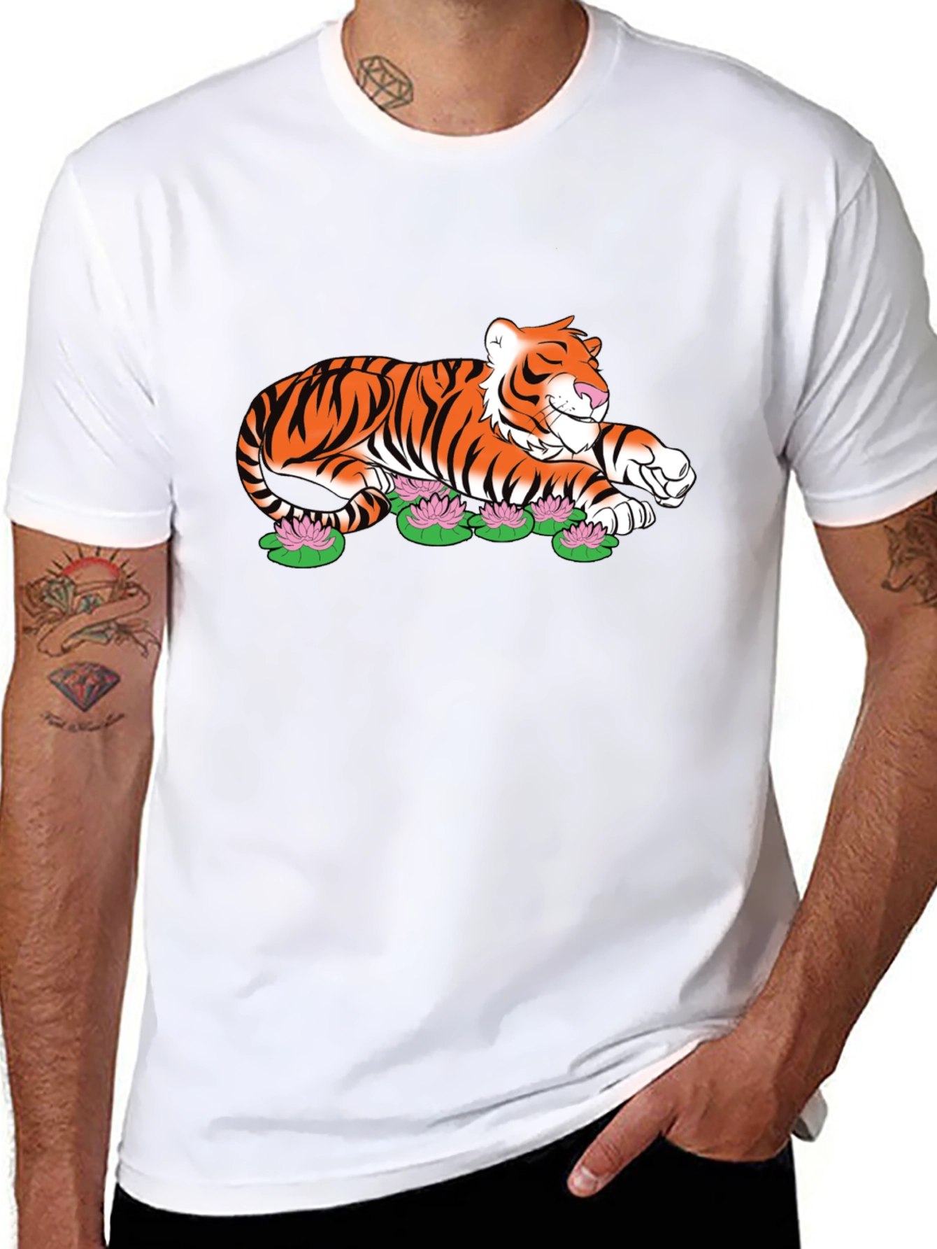 Tiger Lotus Graphic Black T-Shirt