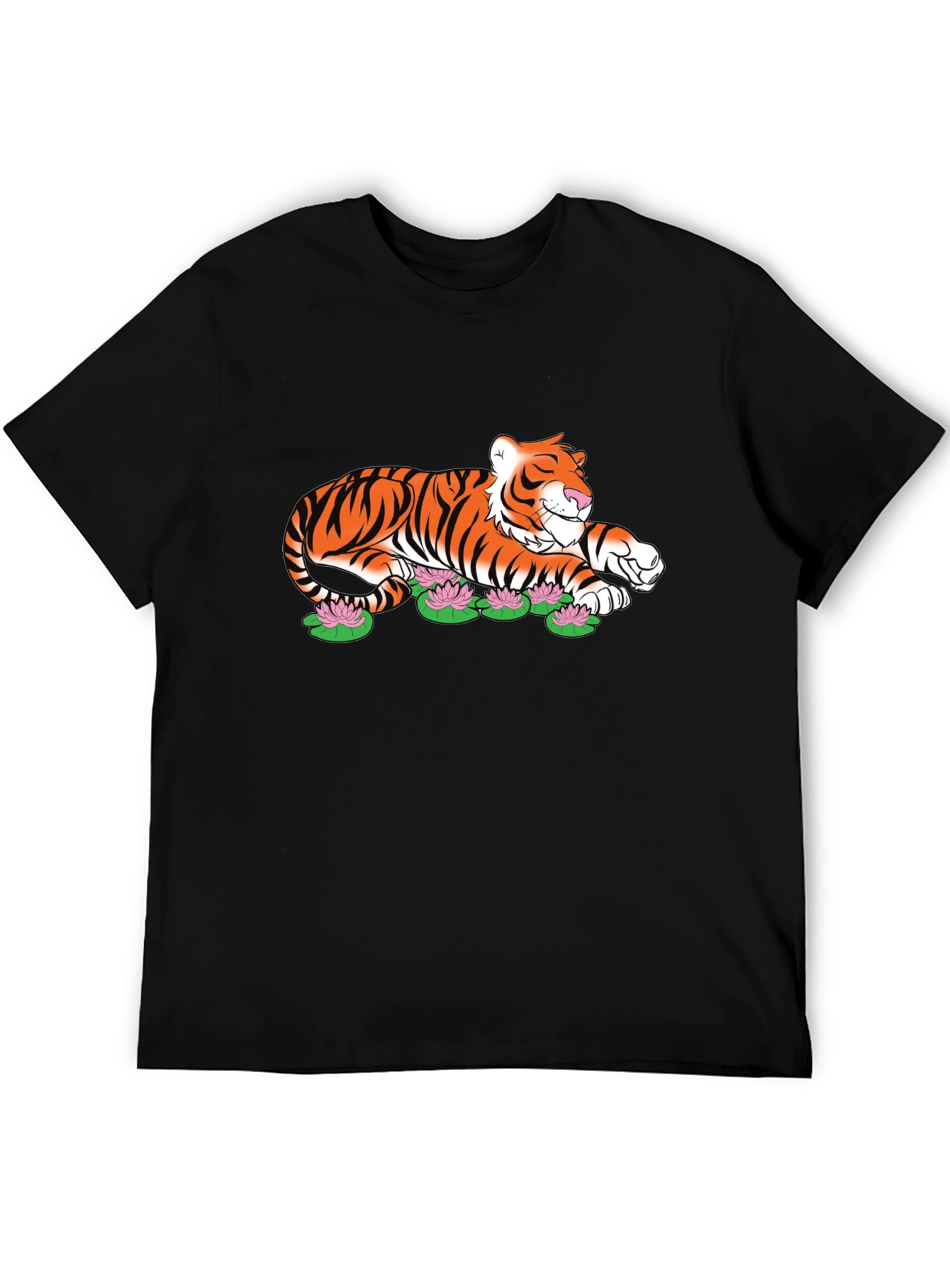 Tiger Lotus Graphic Black T-Shirt