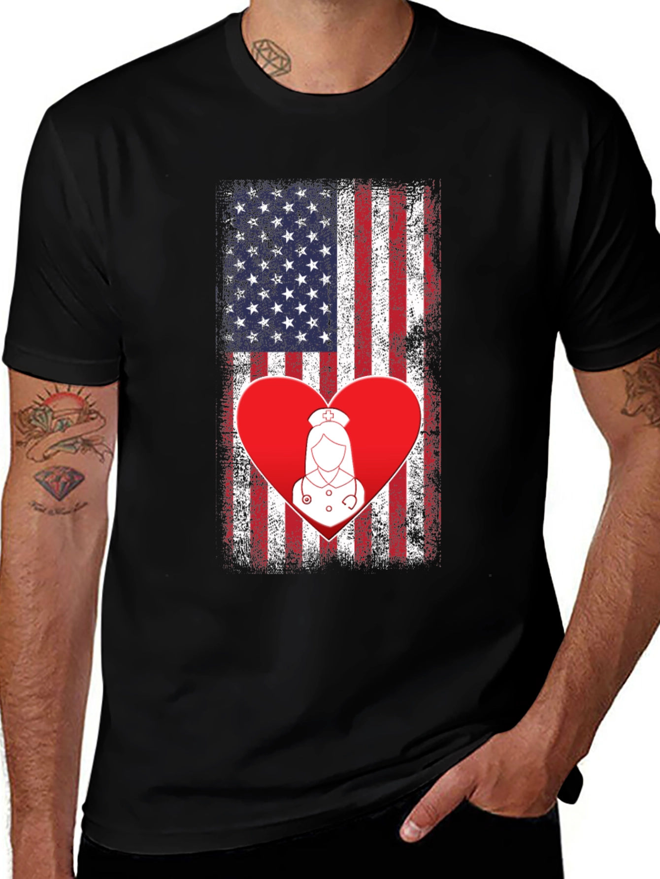 American Flag Nurse Heart T-Shirt
