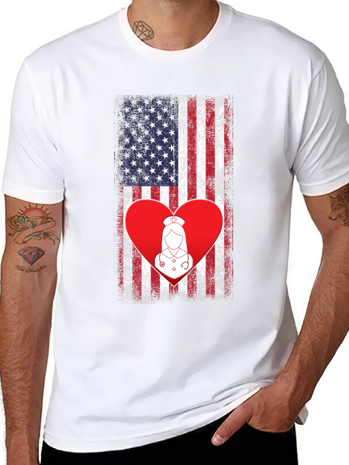 American Flag Nurse Heart T-Shirt