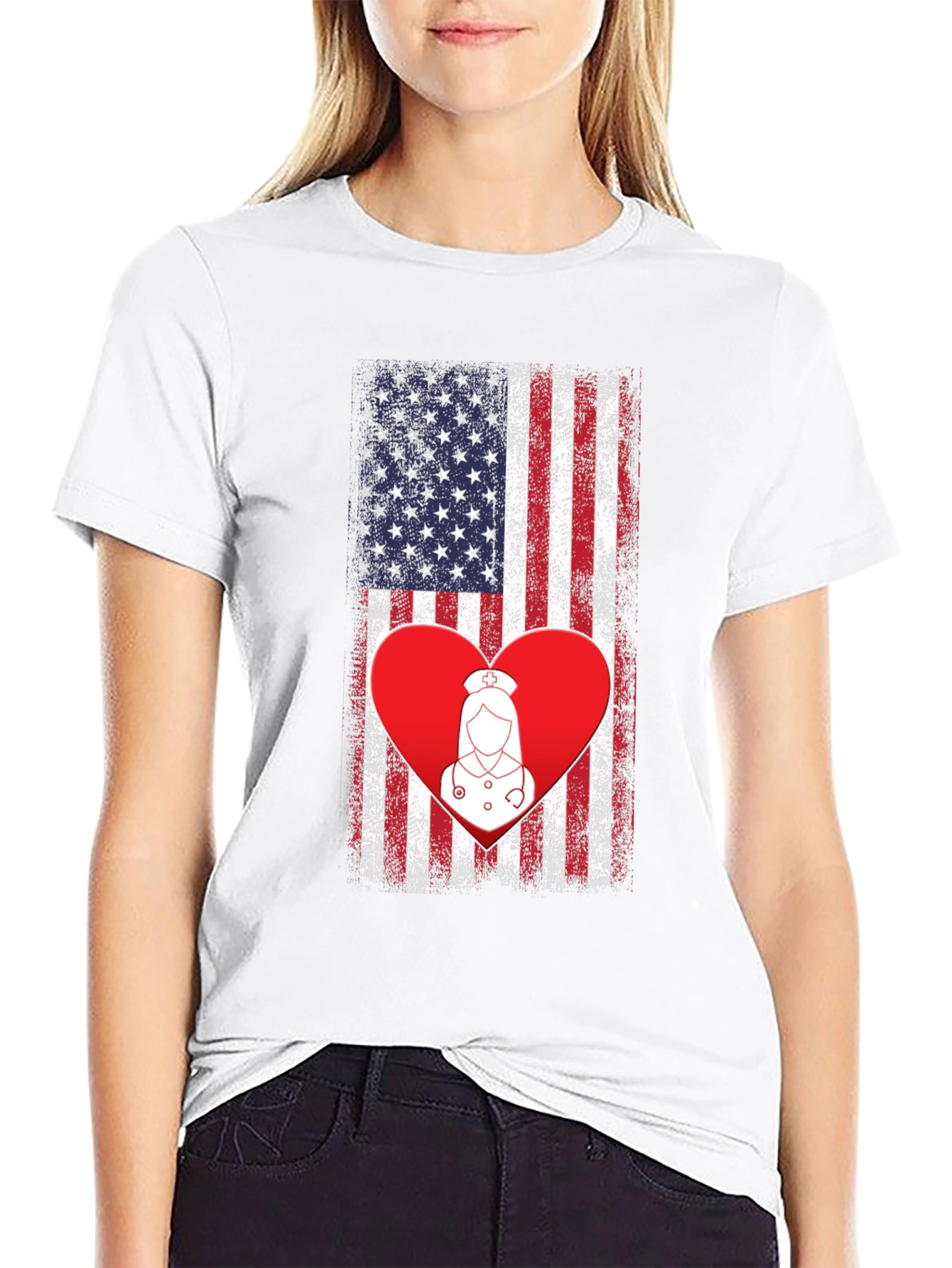 American Flag Nurse Heart T-Shirt