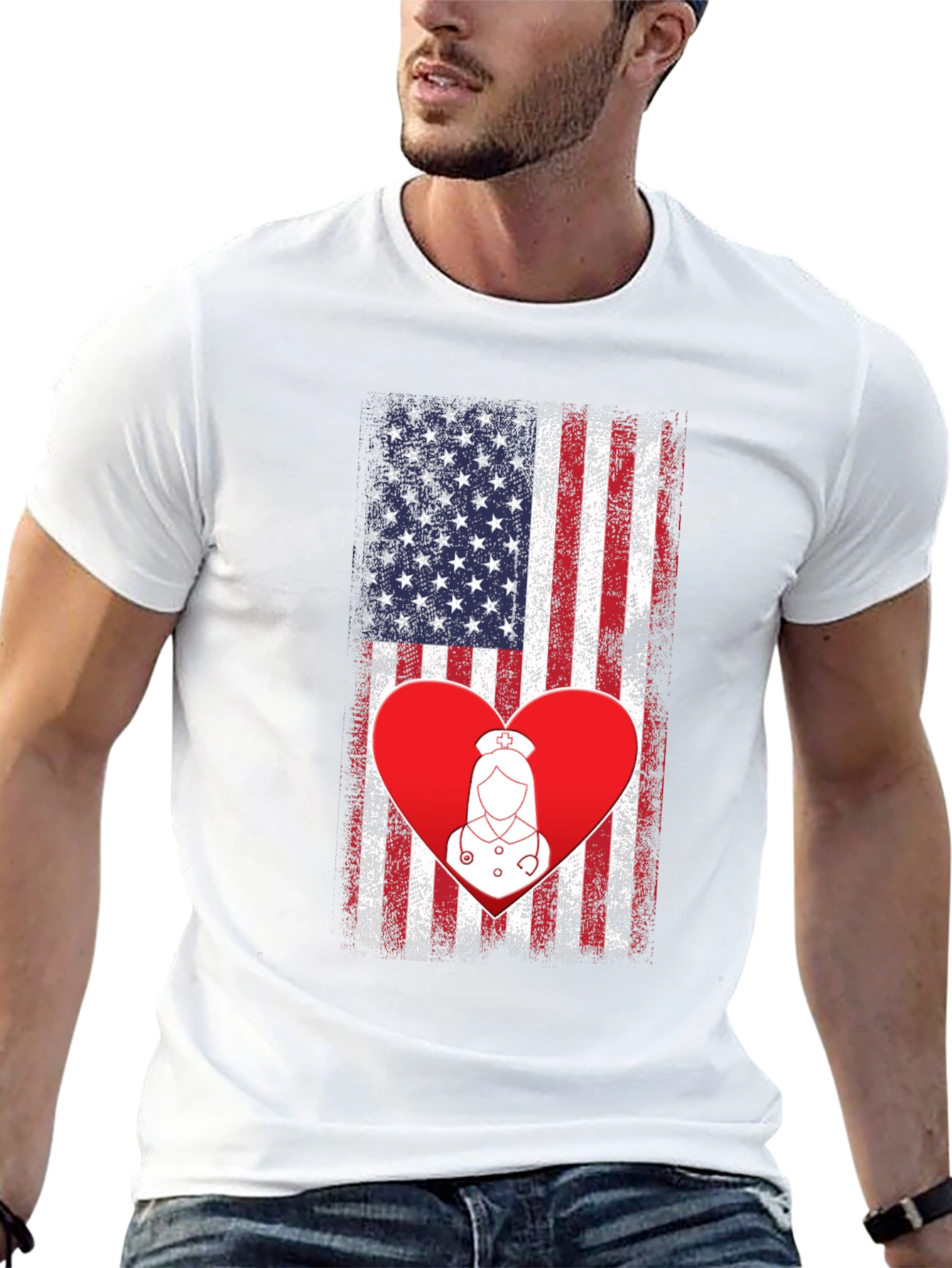 American Flag Nurse Heart T-Shirt