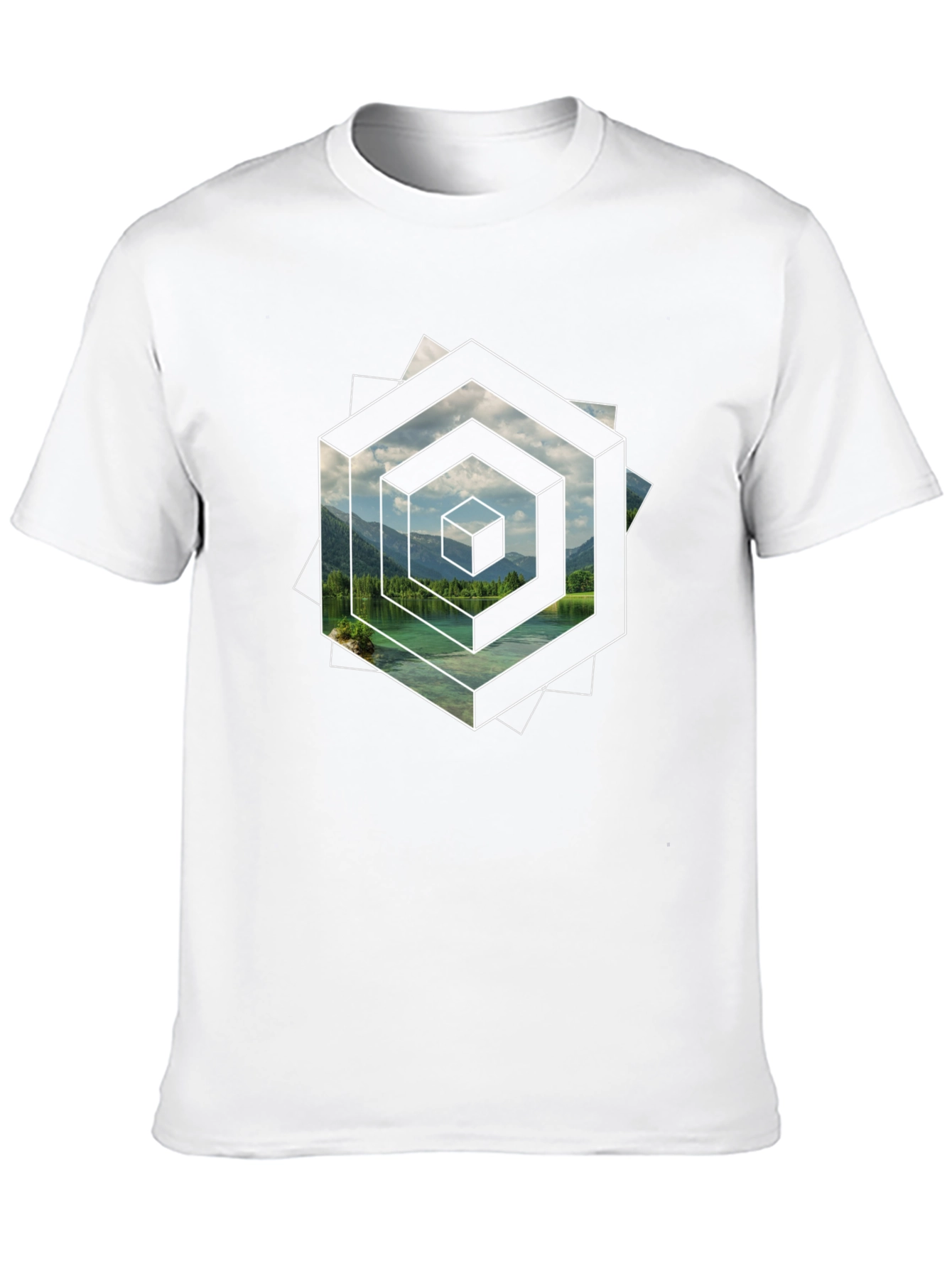 Optical Illusion Lake Graphic Black T-Shirt
