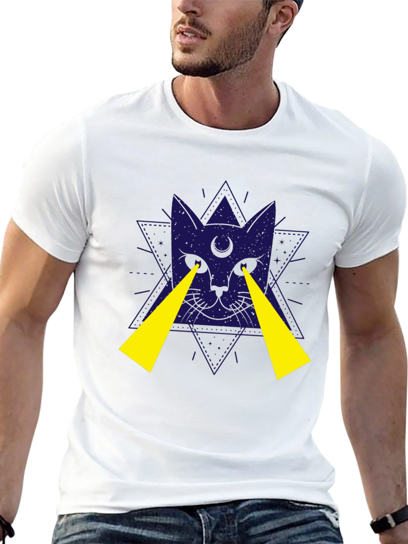 Mystic Cat Graphic Tee - Black Cotton T-Shirt