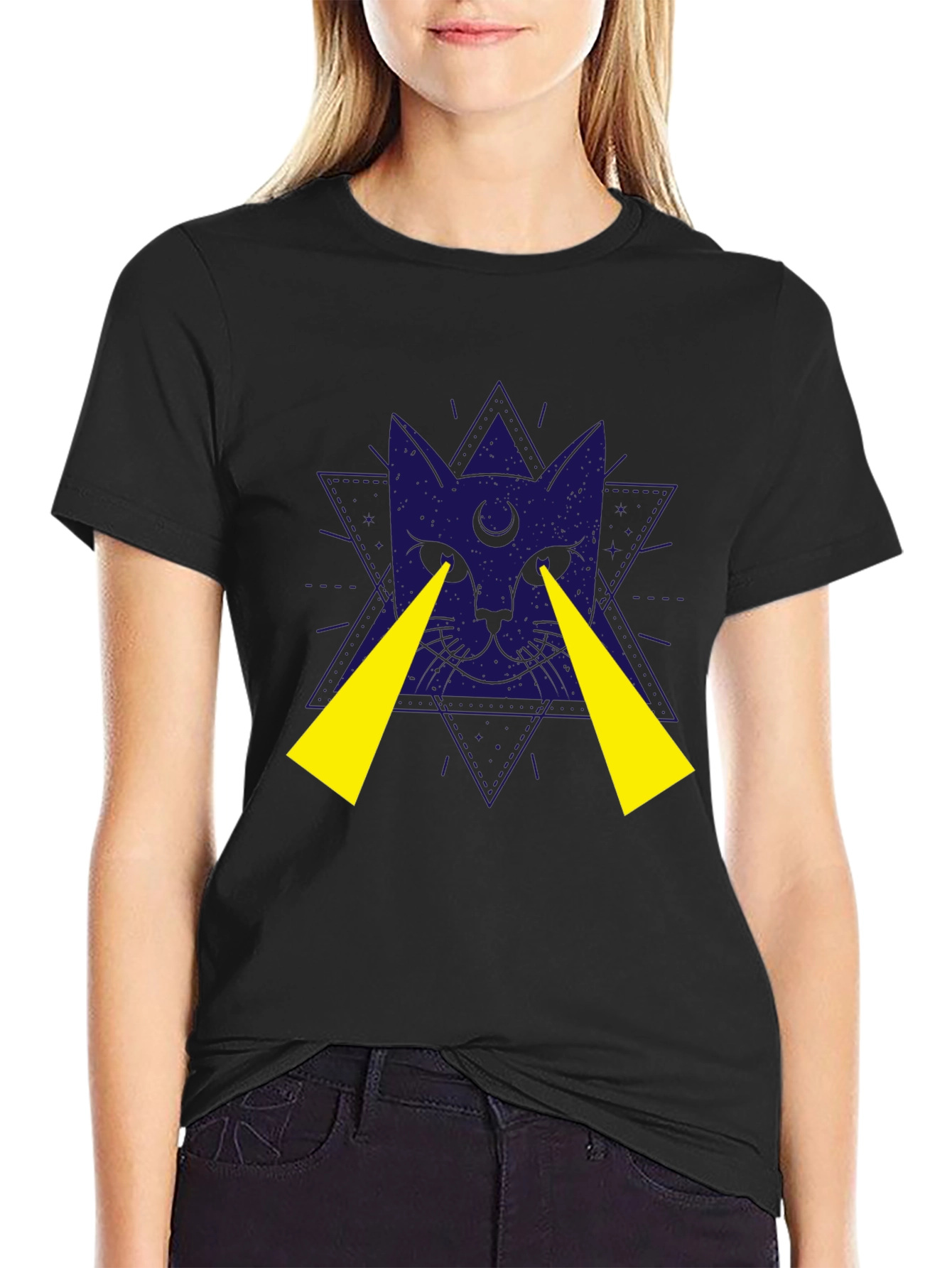 Mystic Cat Graphic Tee - Black Cotton T-Shirt