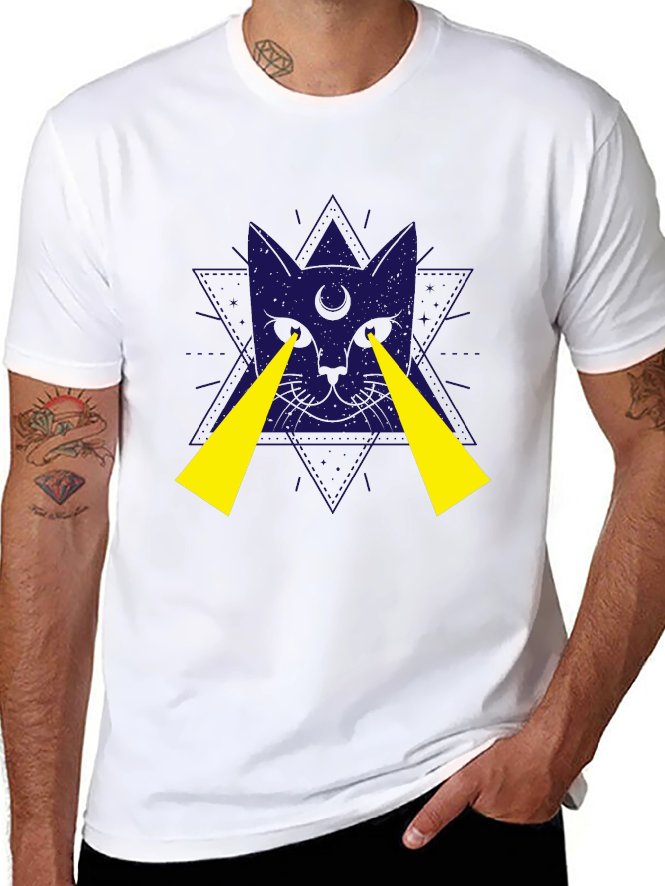 Mystic Cat Graphic Tee - Black Cotton T-Shirt