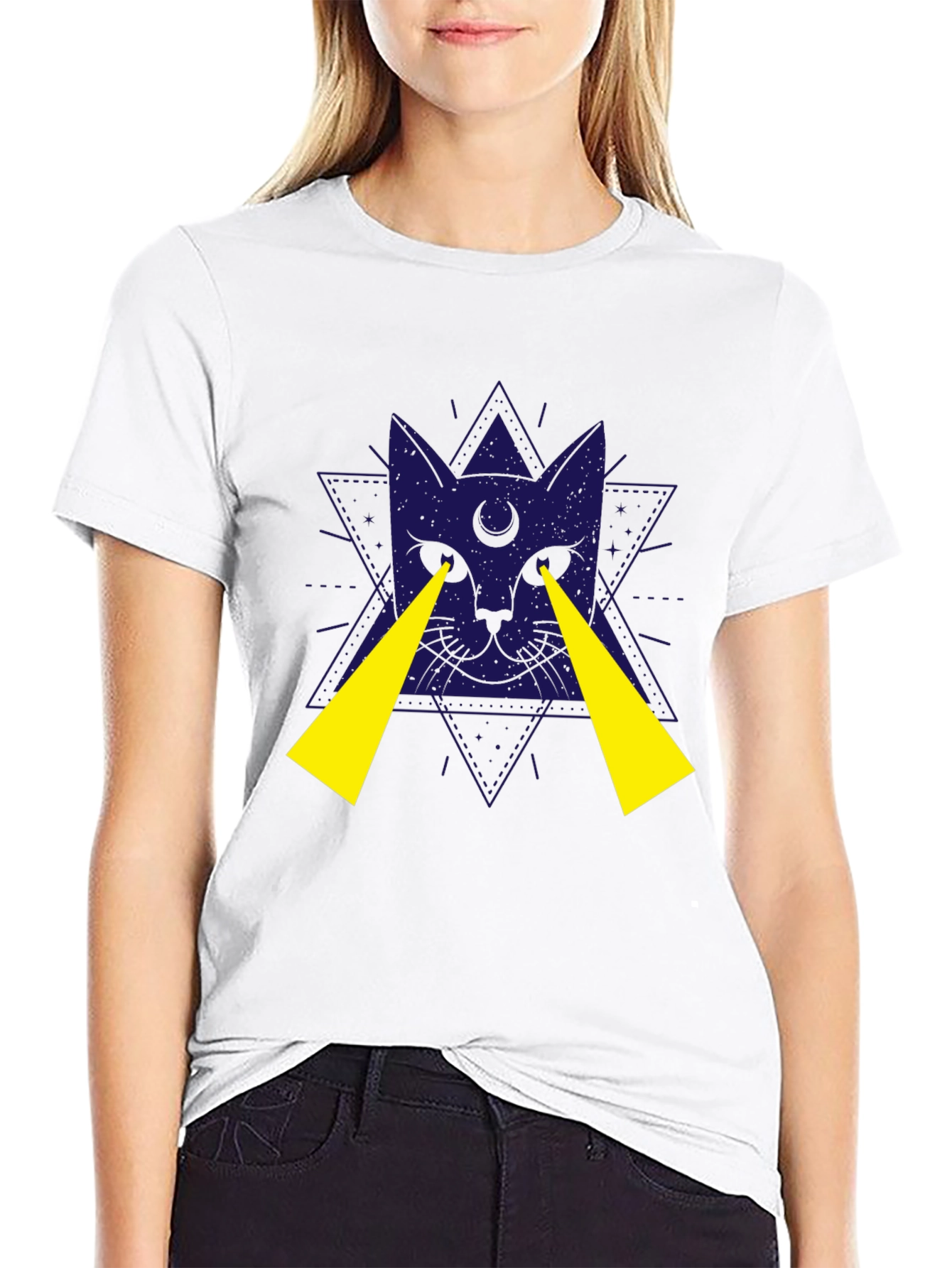 Mystic Cat Graphic Tee - Black Cotton T-Shirt