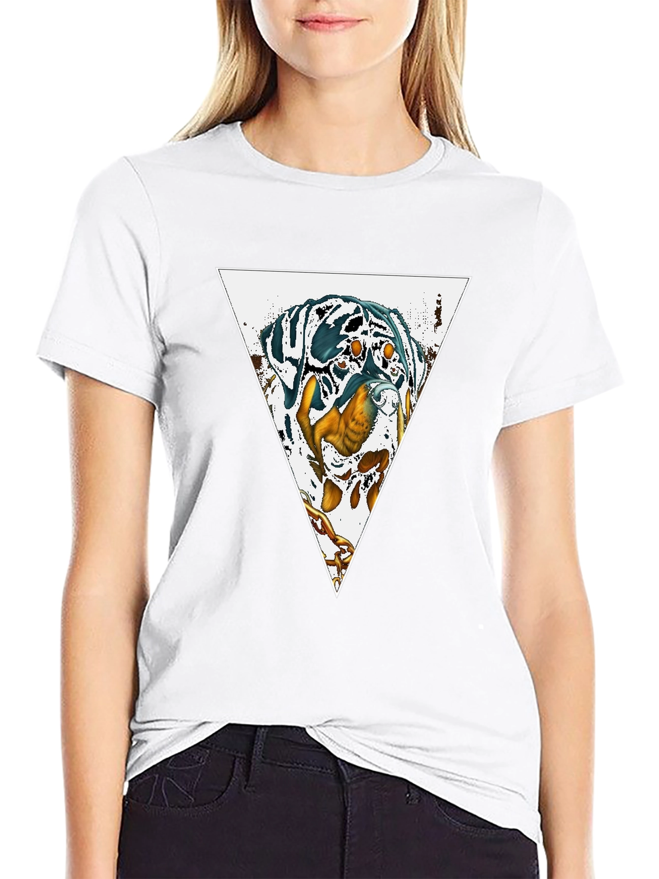 Dog Triangle Graphic Print Black Tee