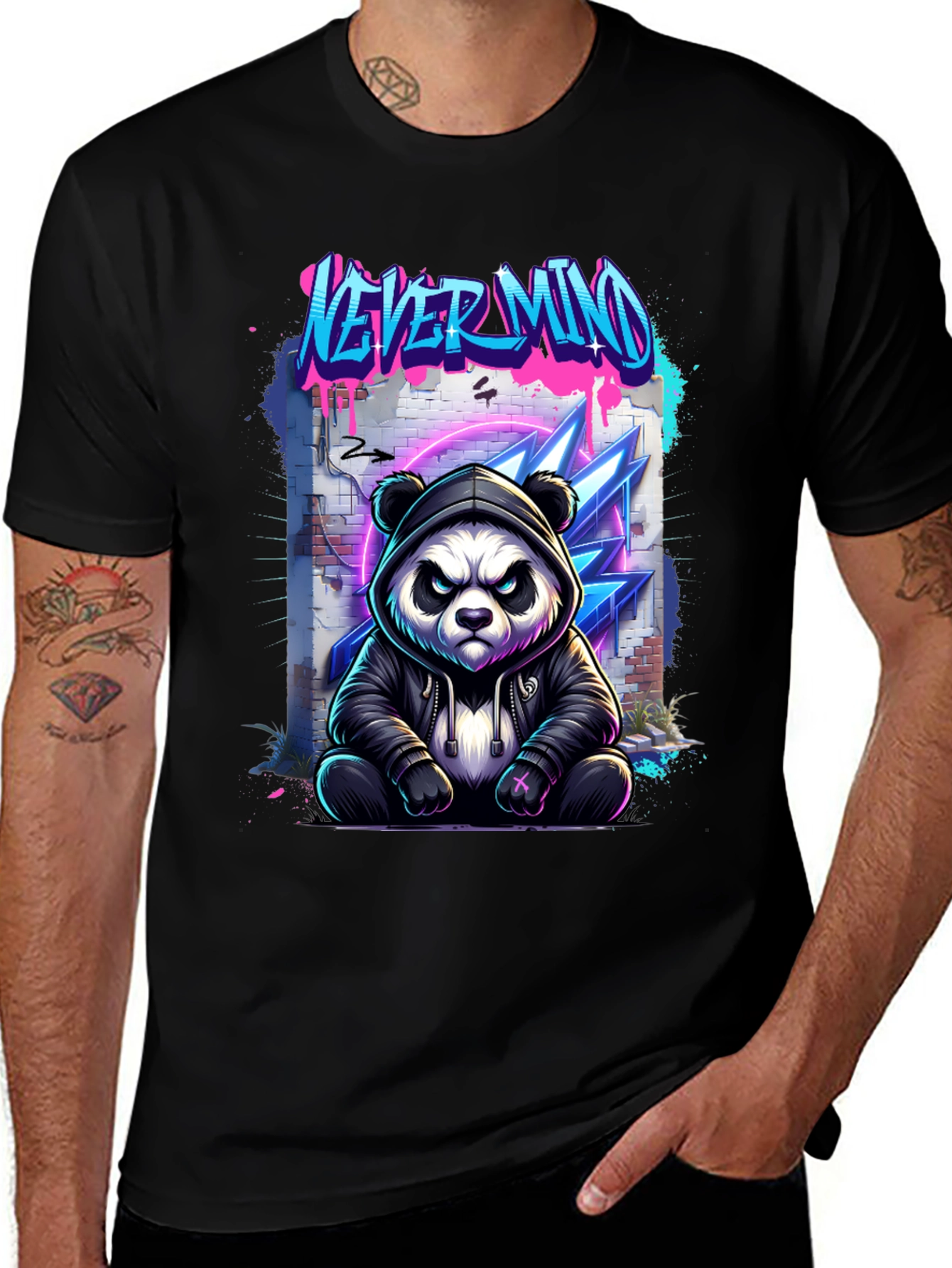 Never Mind Panda Graphic Black T-Shirt