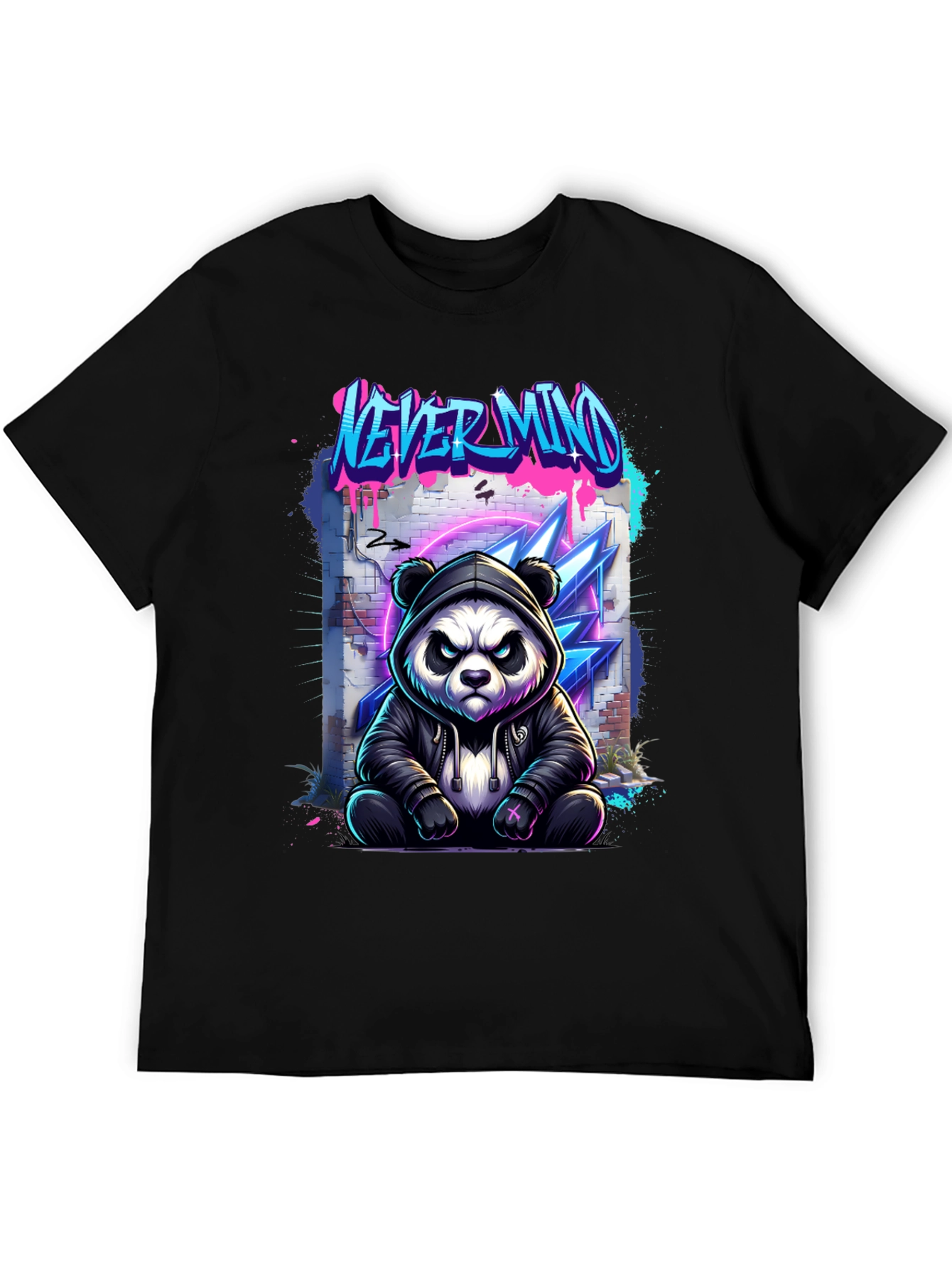 Never Mind Panda Graphic Black T-Shirt