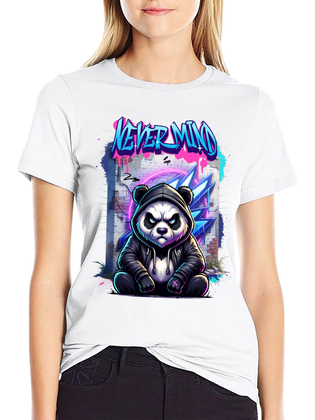 Never Mind Panda Graphic Black T-Shirt