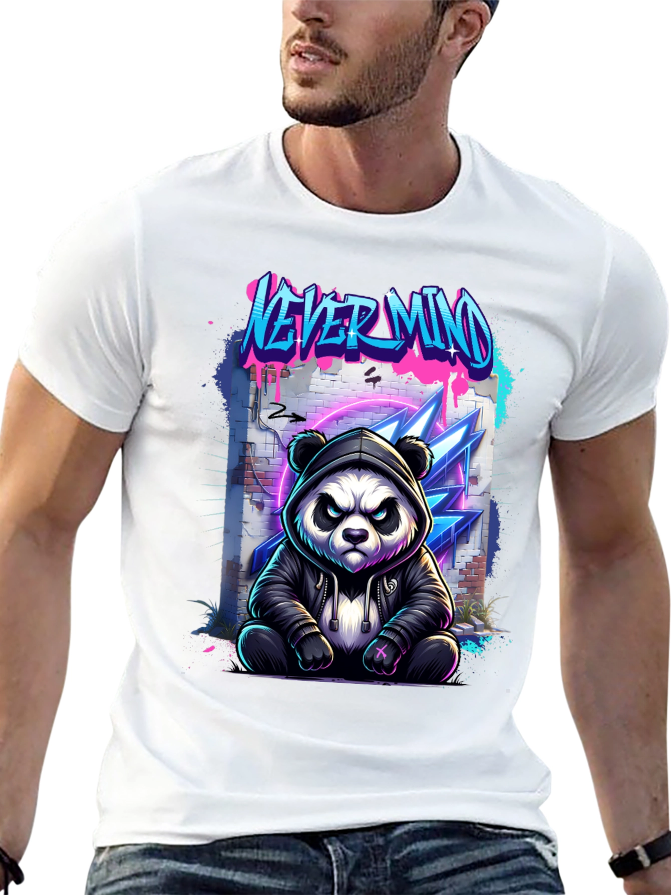 Never Mind Panda Graphic Black T-Shirt