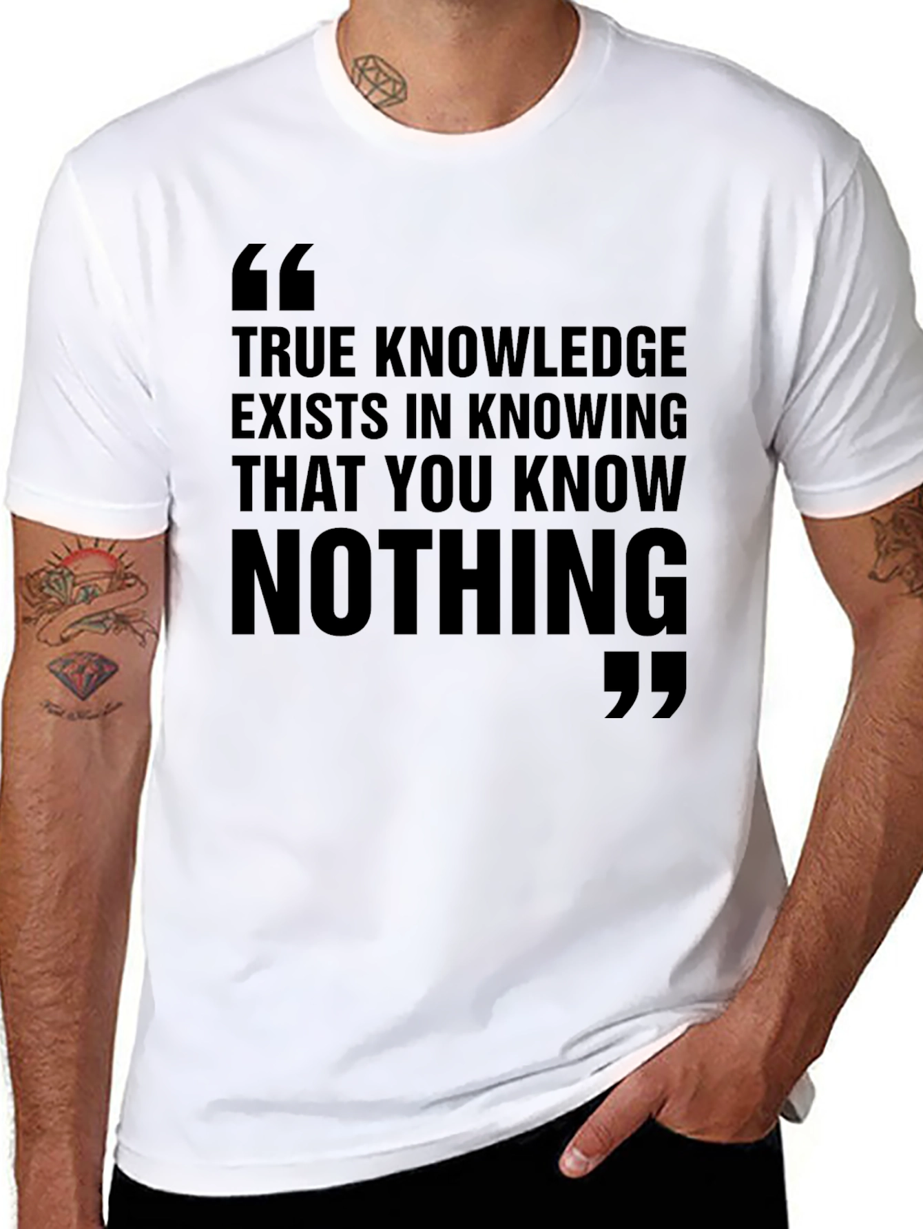 Philosophical Black T-Shirt: True Knowledge Quote