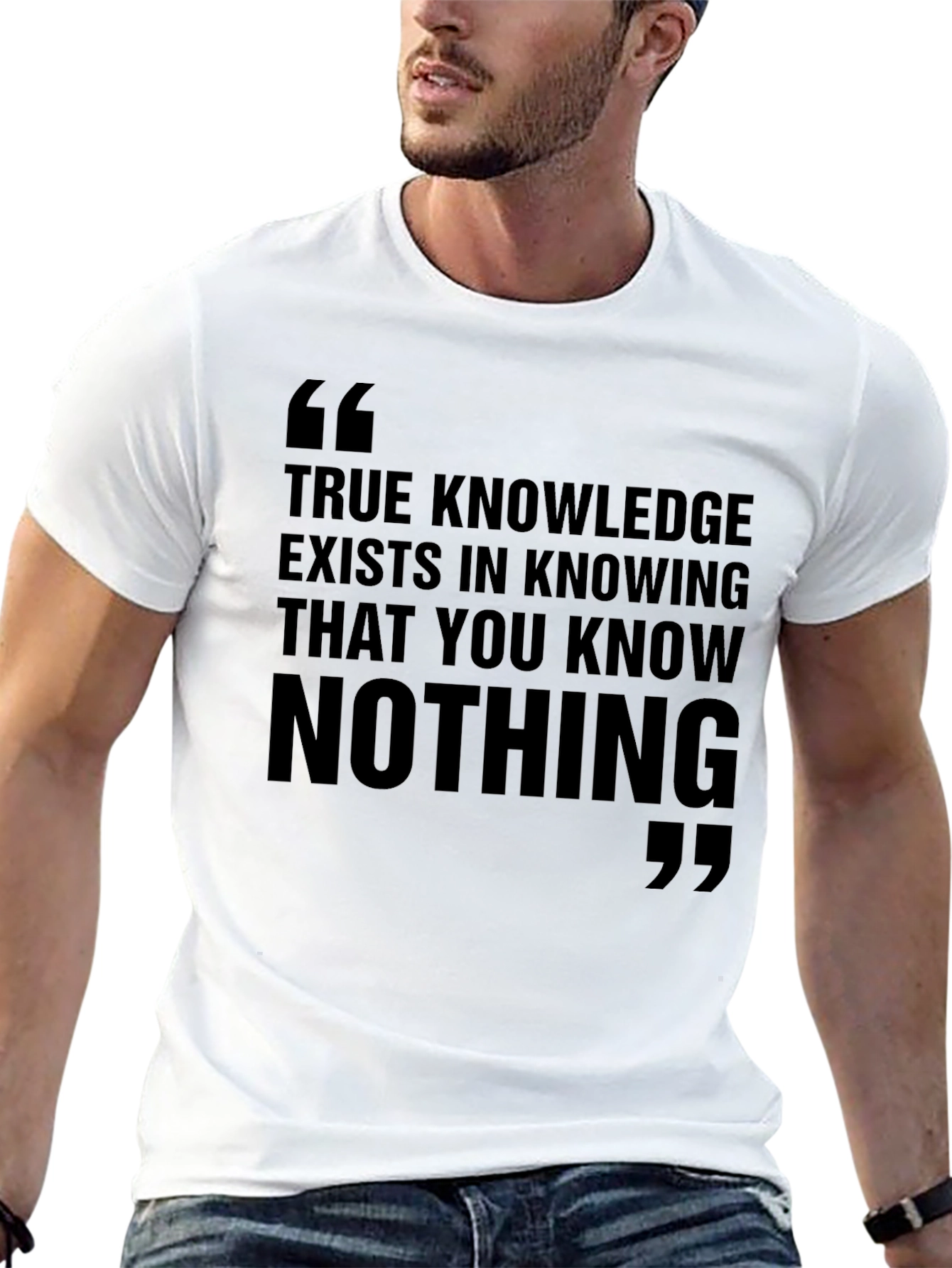 Philosophical Black T-Shirt: True Knowledge Quote