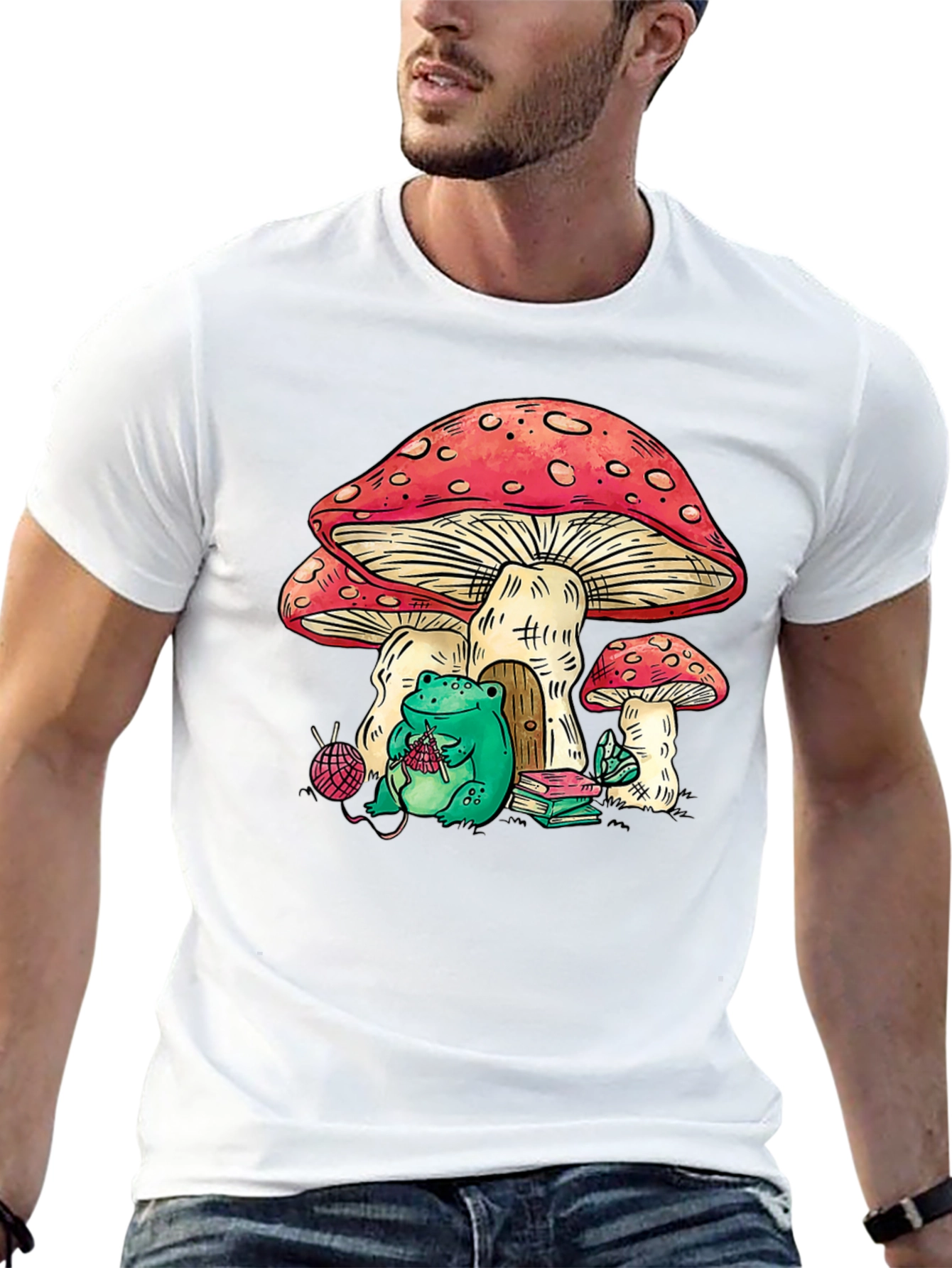 Mushroom House Frog Knitter Graphic Tee