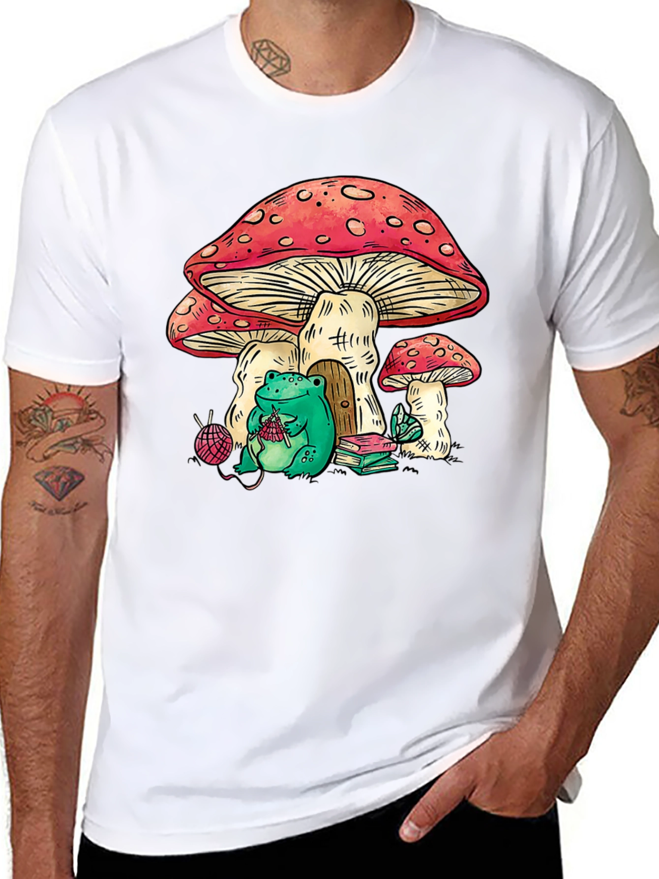 Mushroom House Frog Knitter Graphic Tee