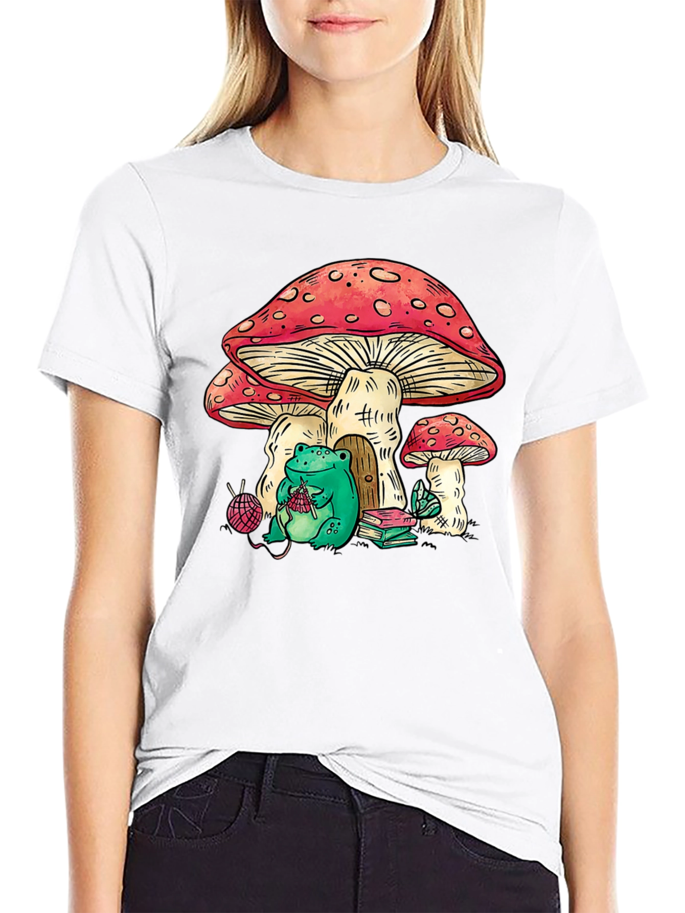 Mushroom House Frog Knitter Graphic Tee