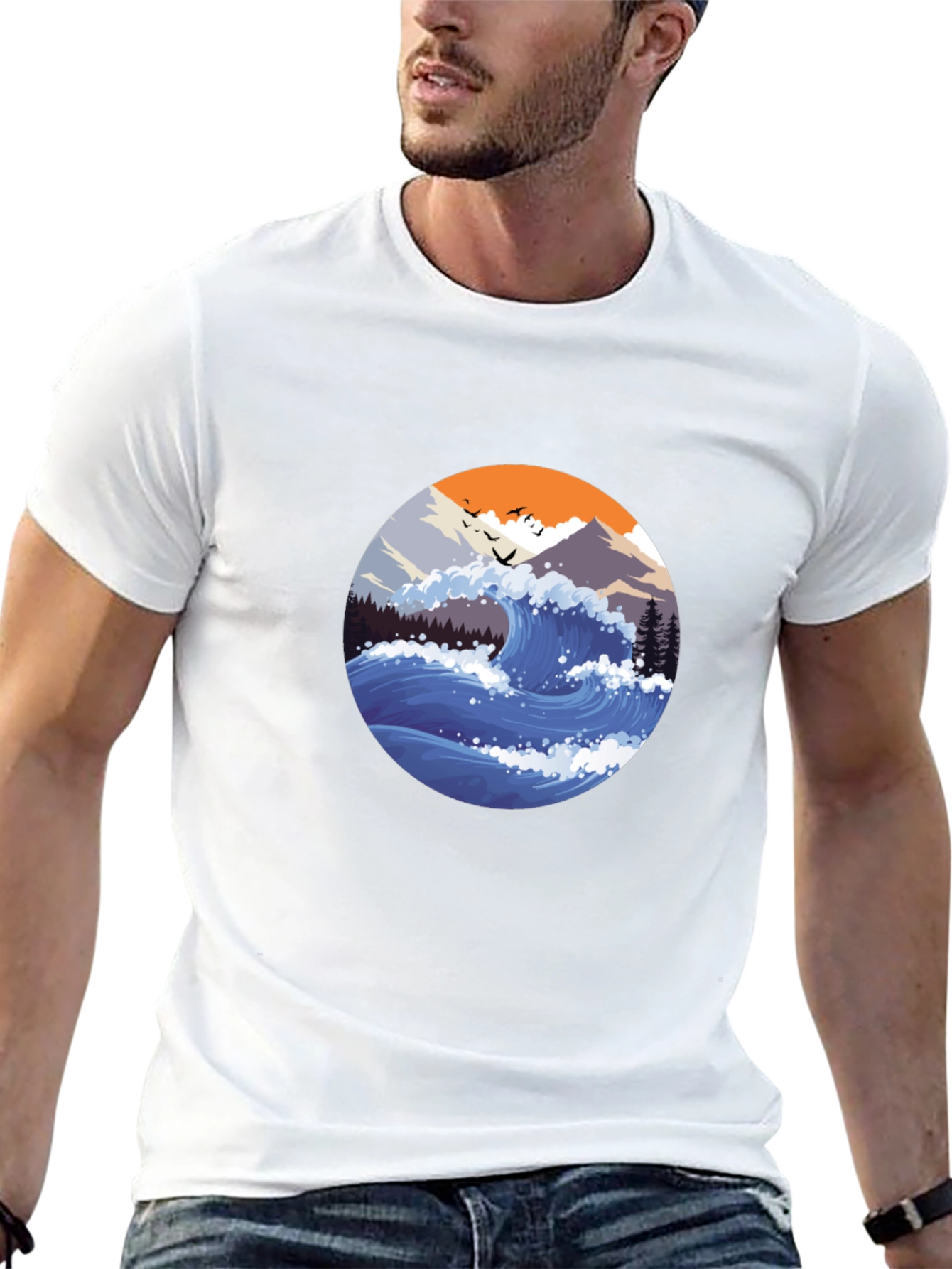 Wave Graphic Mens Black T-Shirt