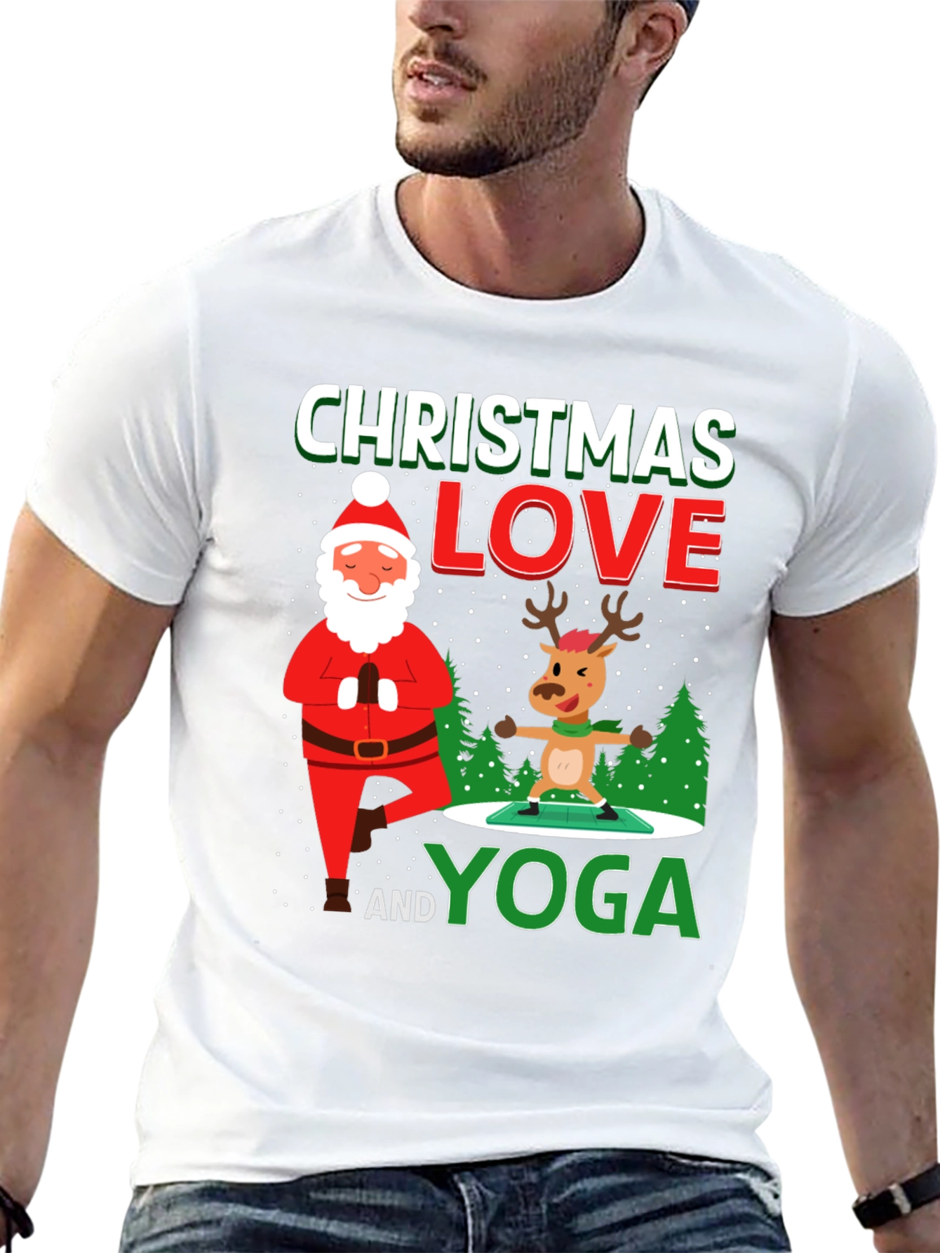 Christmas Love and Yoga Graphic T-Shirt