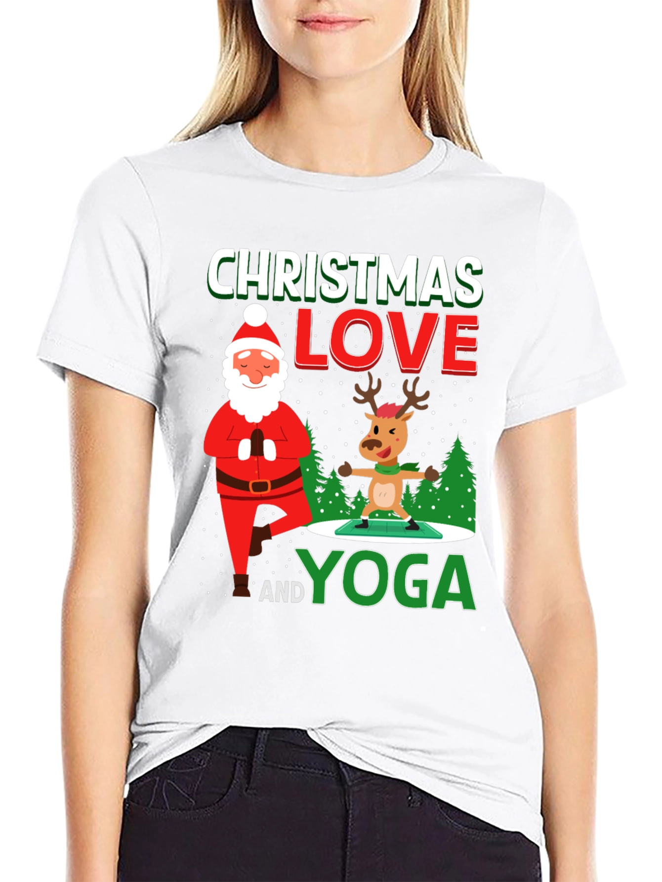 Christmas Love and Yoga Graphic T-Shirt