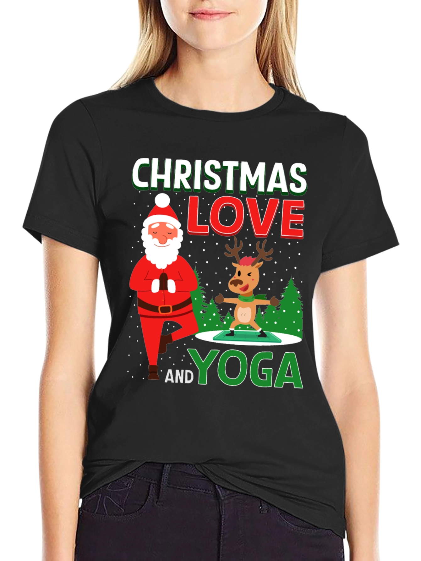 Christmas Love and Yoga Graphic T-Shirt