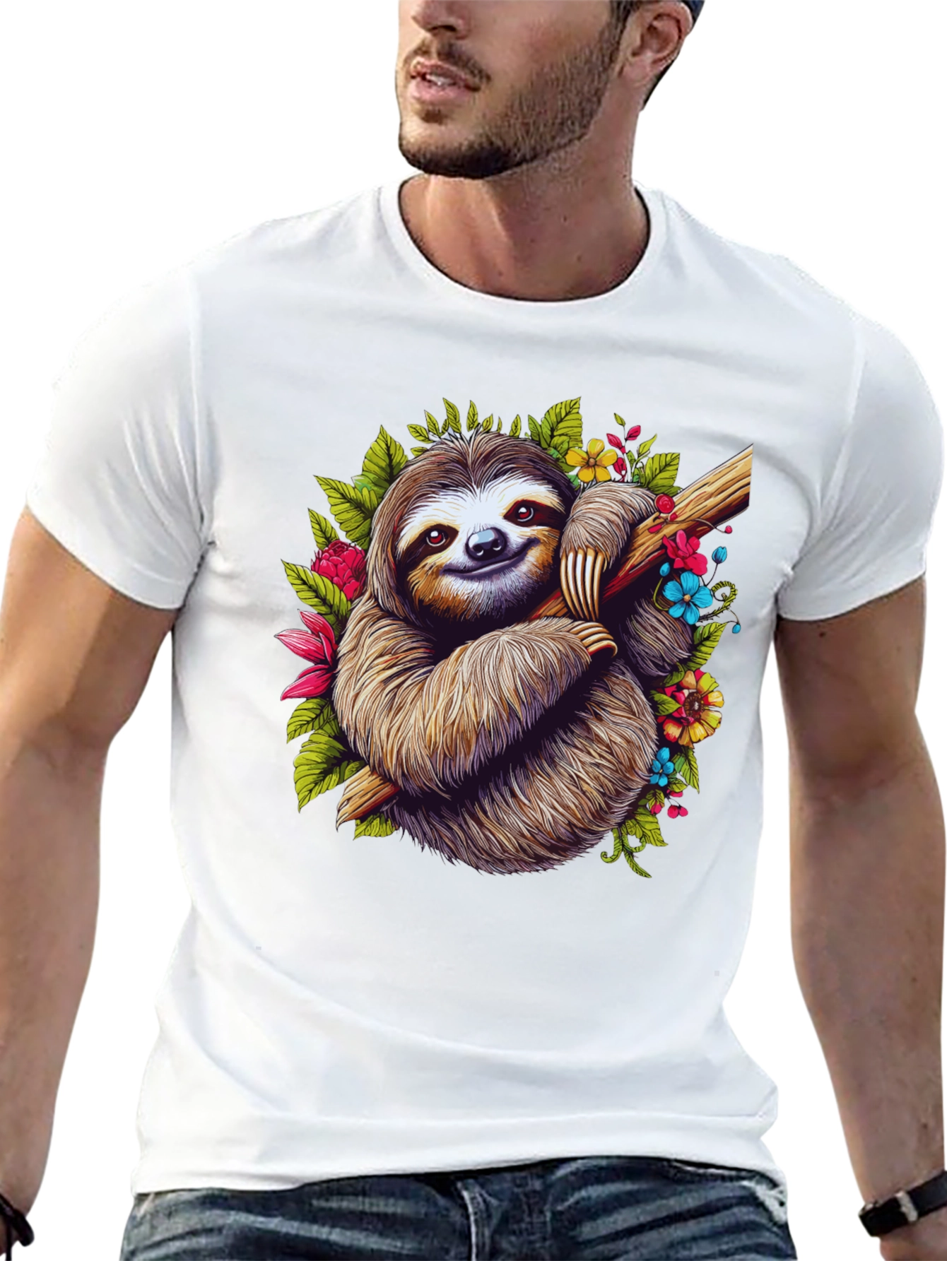 Sloth Floral T-Shirt - Relaxed Graphic Tee