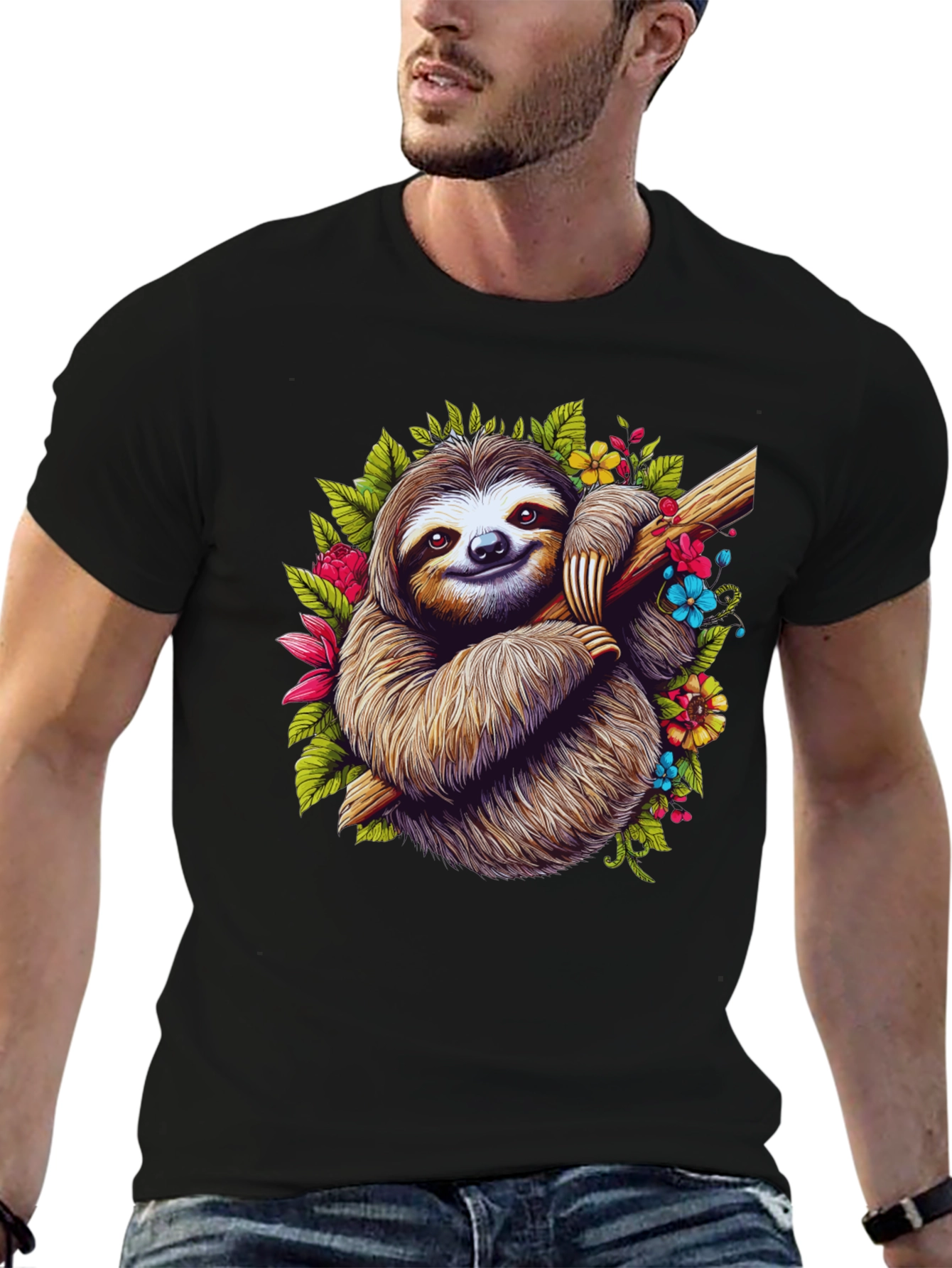 Sloth Floral T-Shirt - Relaxed Graphic Tee