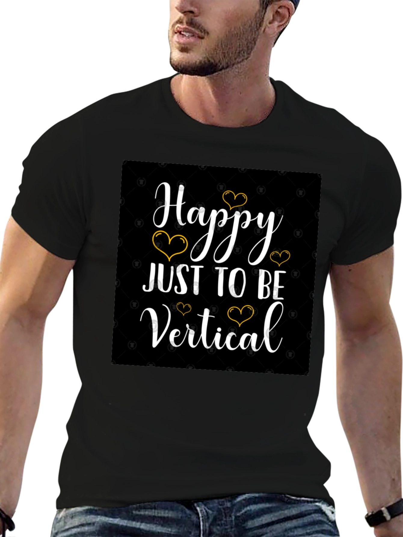 Happy Just to Be Vertical Black T-Shirt