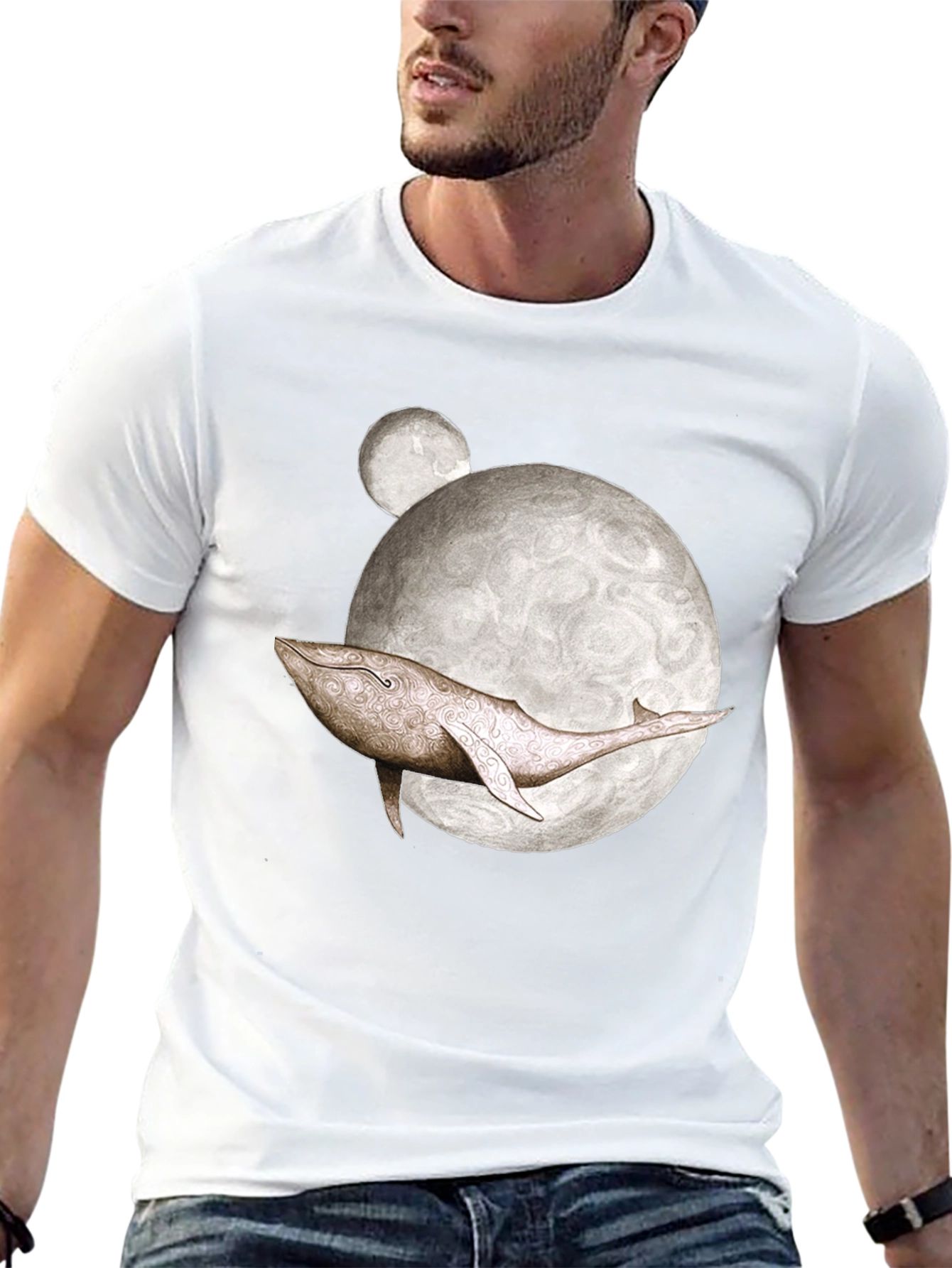 Whale Moon Graphic Tee - Mens Black T-Shirt