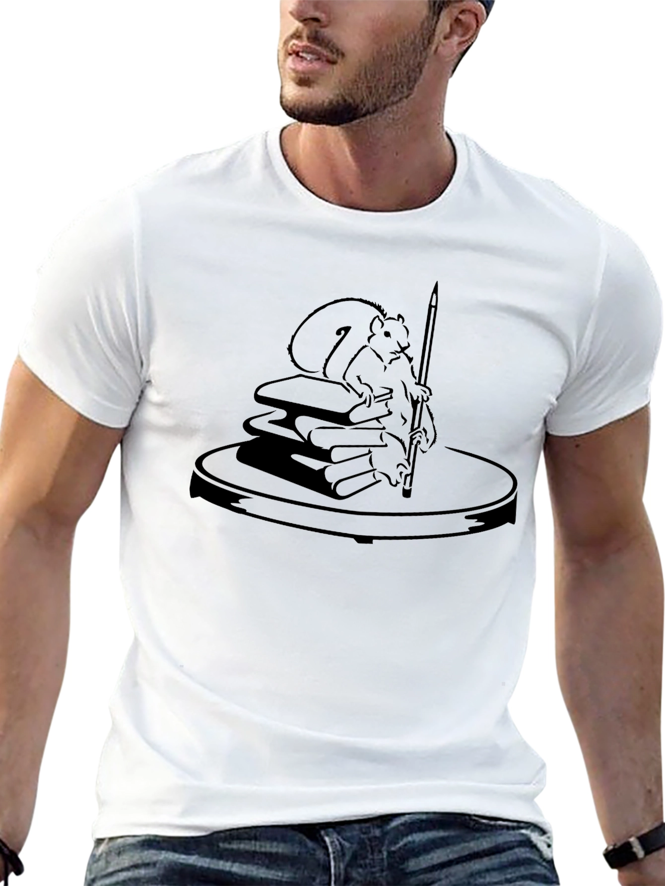 Squirrel & Books Graphic Tee - Unique Design