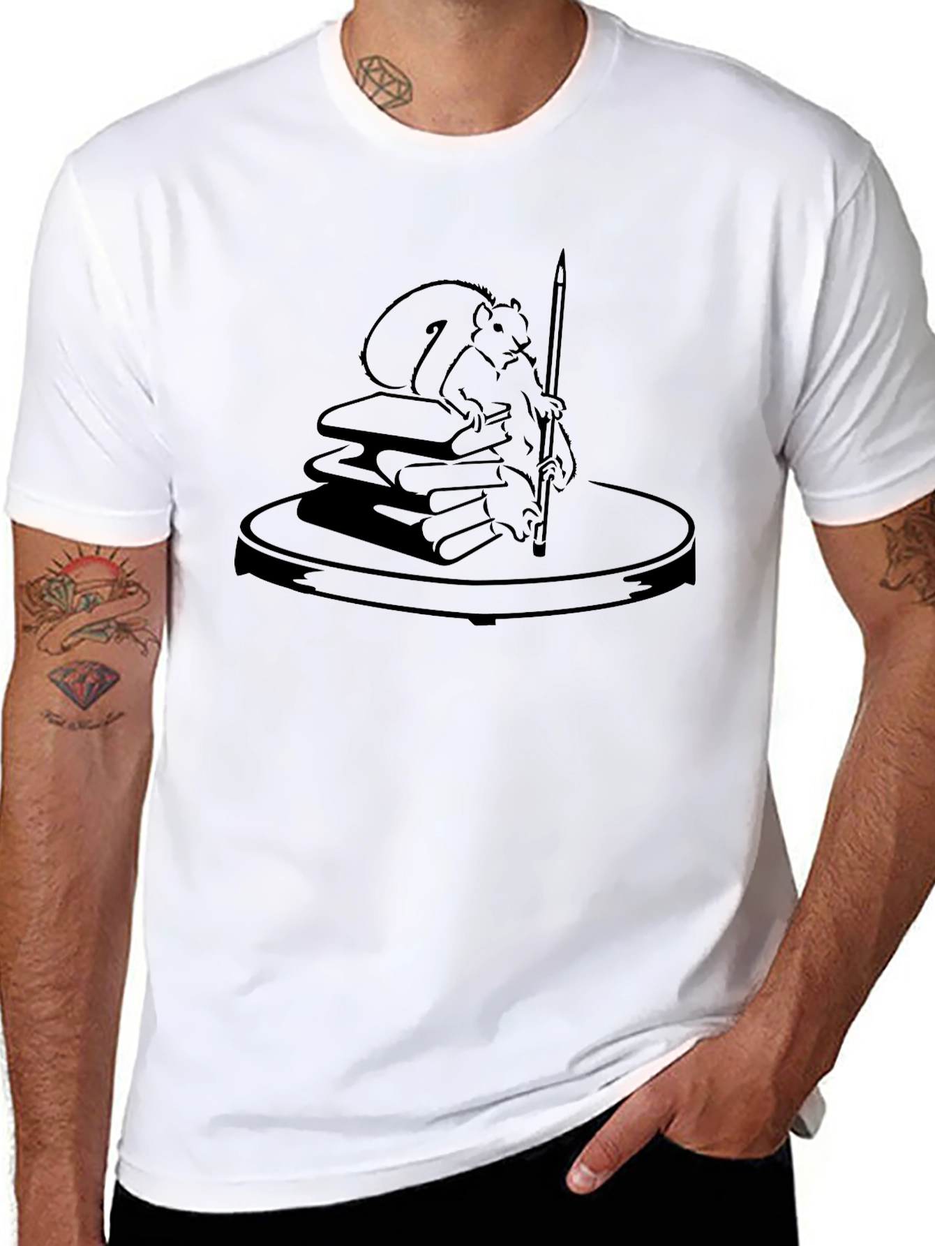 Squirrel & Books Graphic Tee - Unique Design