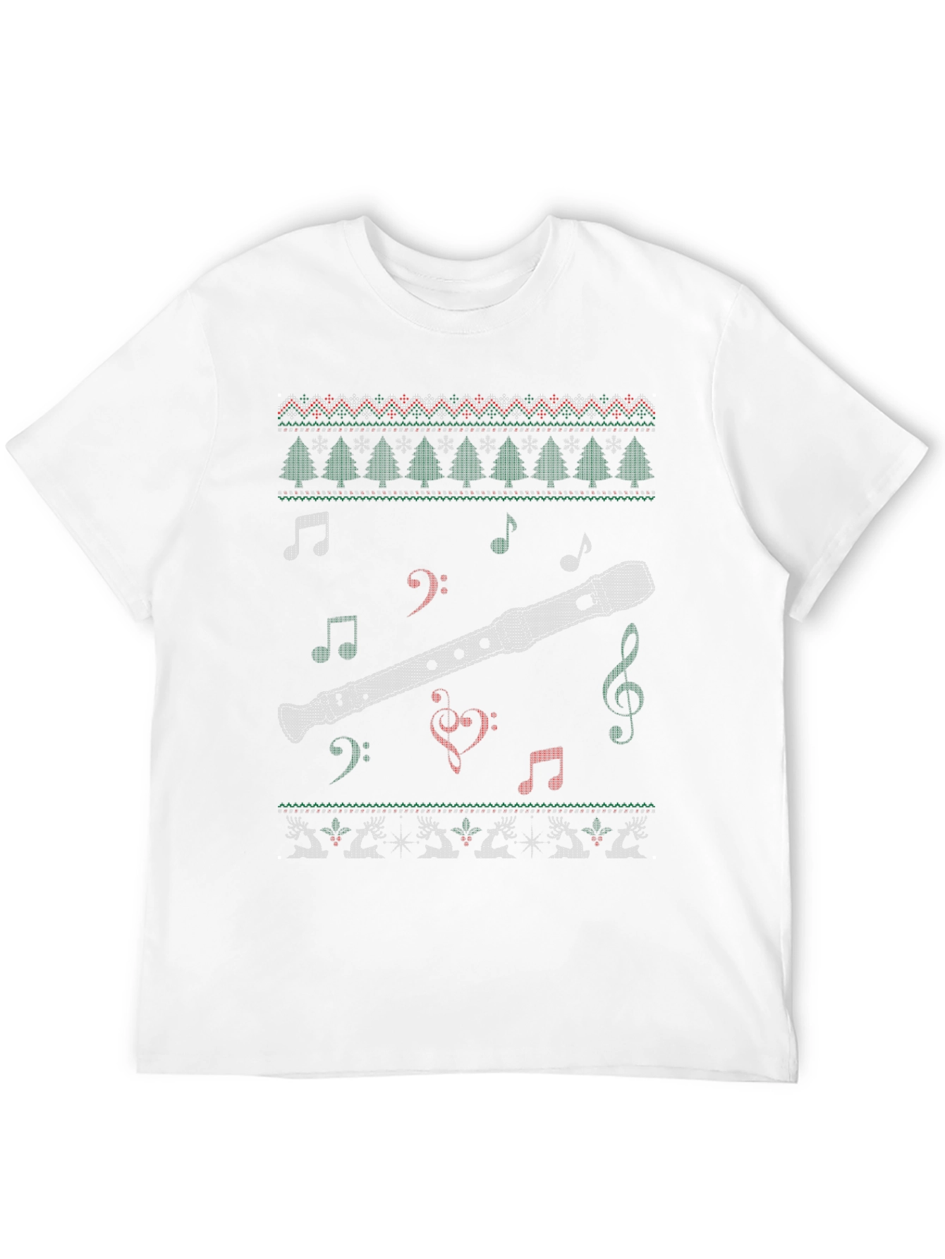 Christmas Flute Ugly Sweater Style T-Shirt
