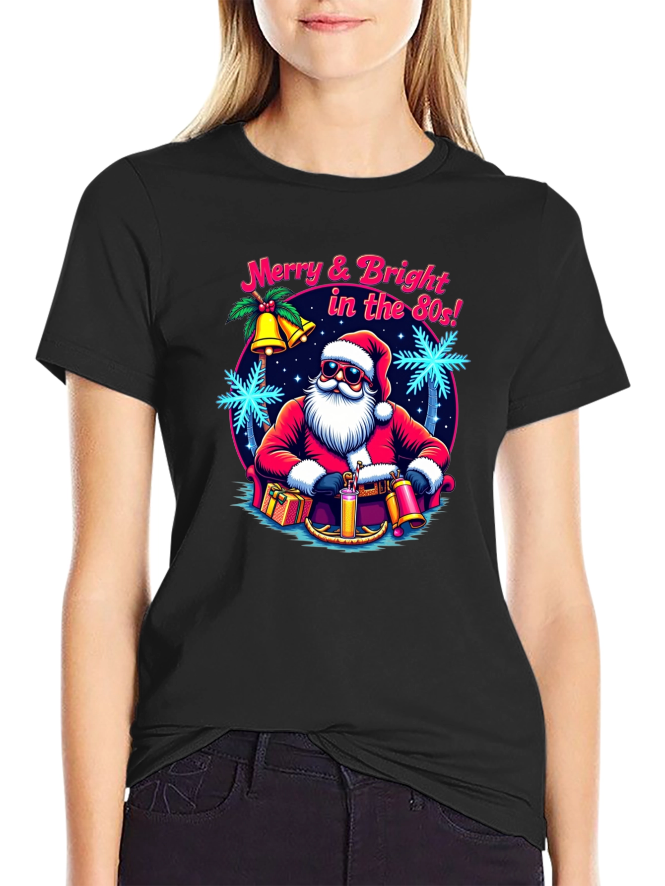 Merry & Bright Retro Santa Graphic T-Shirt