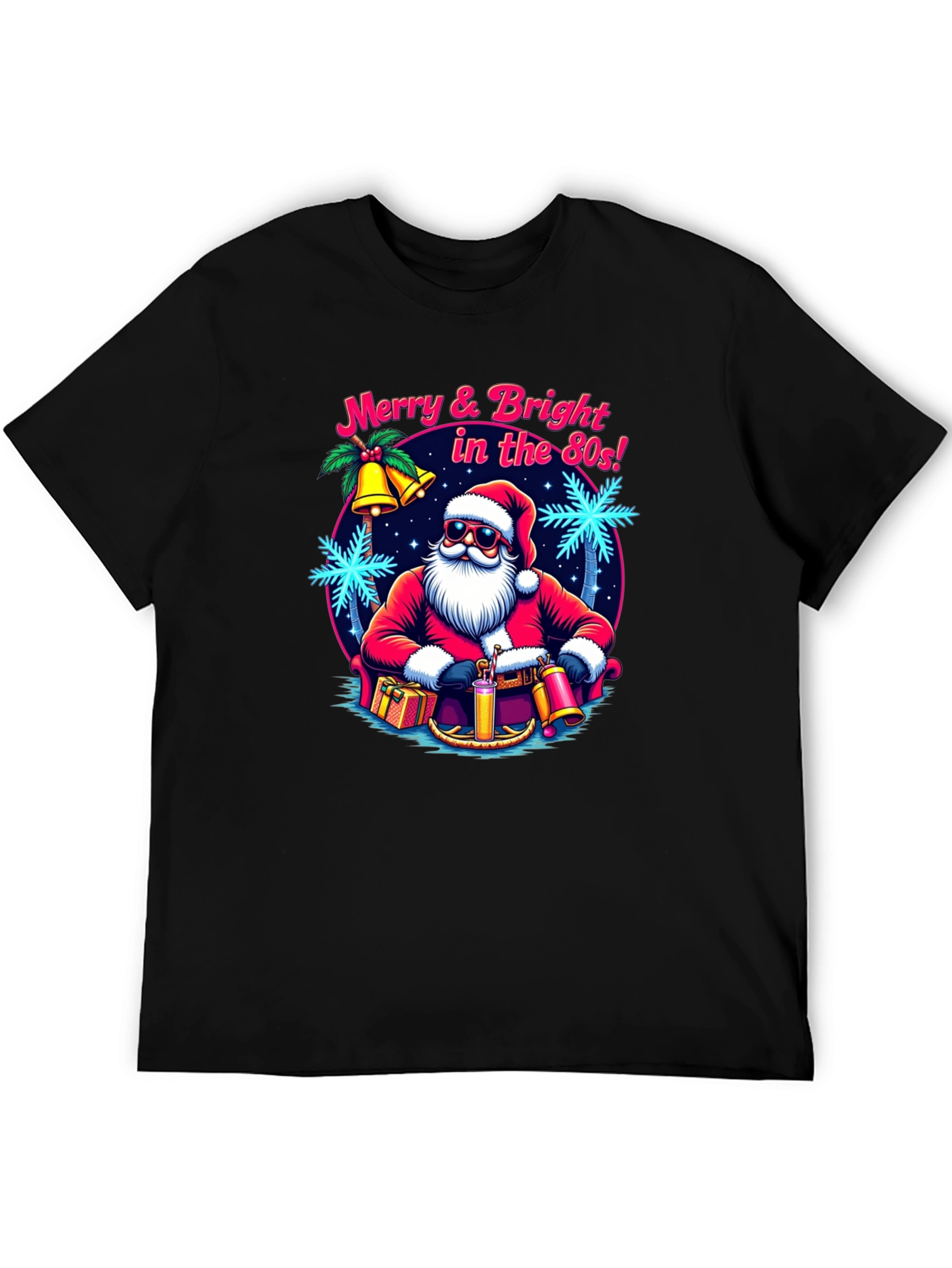 Merry & Bright Retro Santa Graphic T-Shirt
