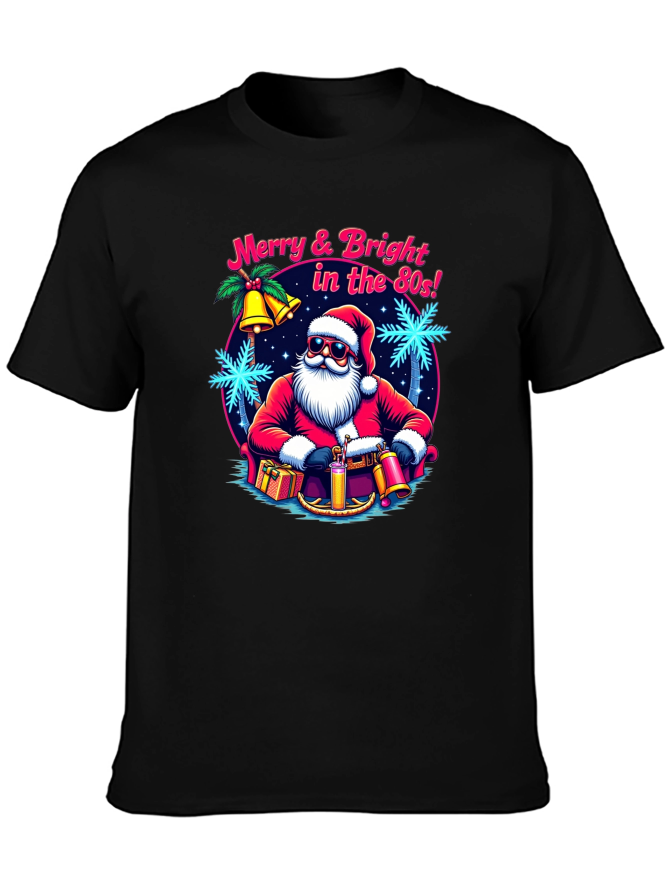 Merry & Bright Retro Santa Graphic T-Shirt